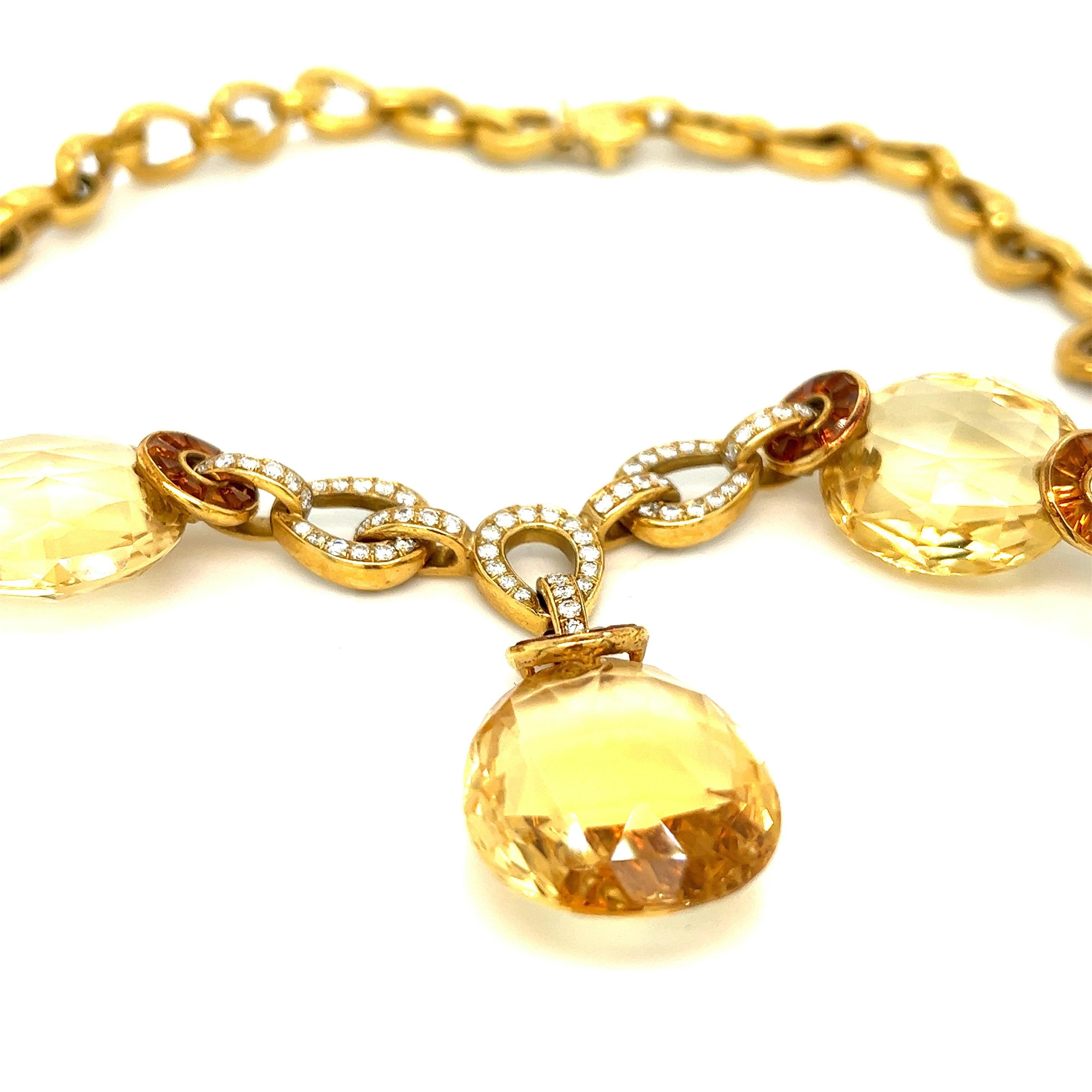 Citrine Diamond Pendant Necklace For Sale 1