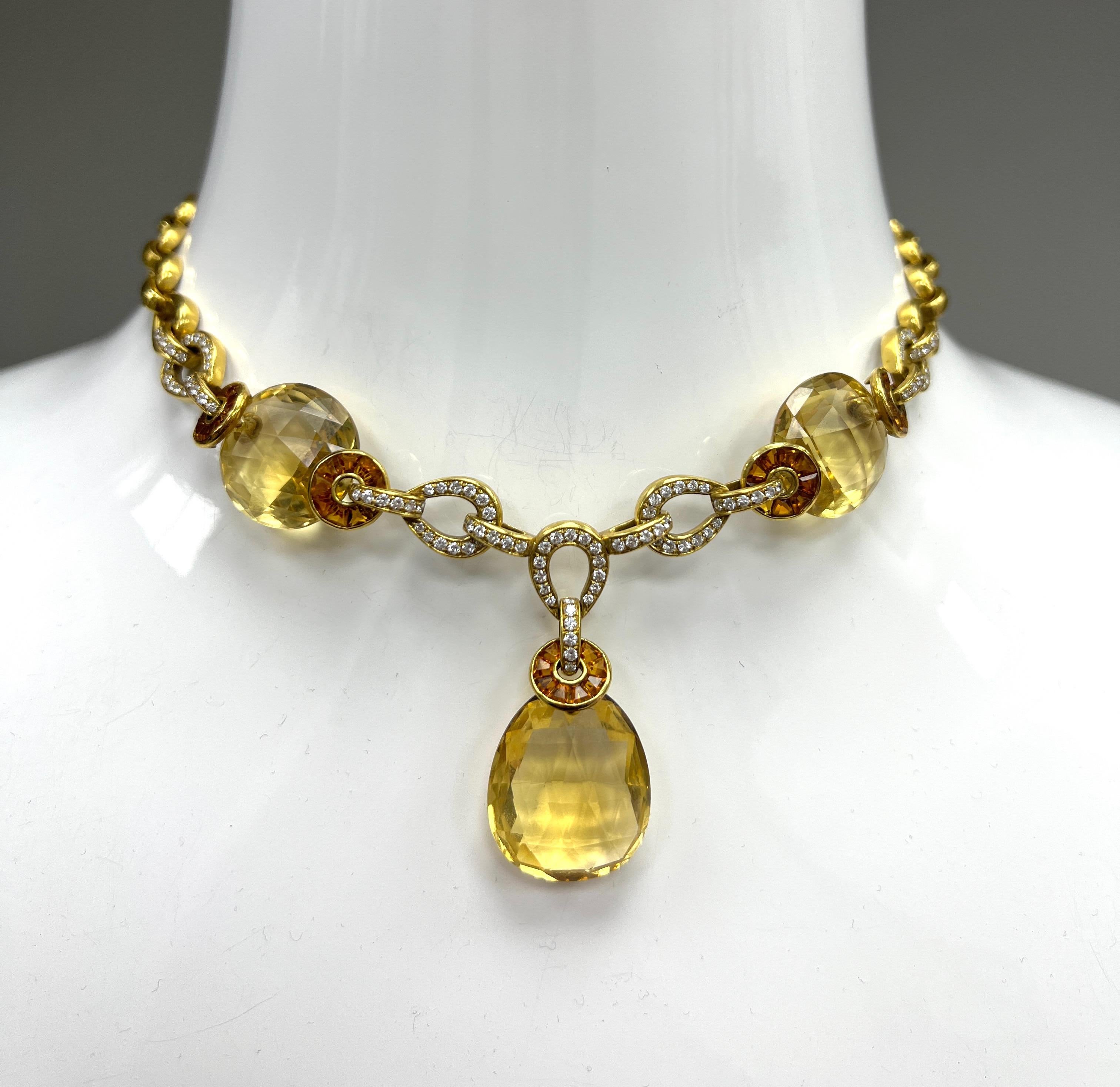 Citrine Diamond Pendant Necklace For Sale 3