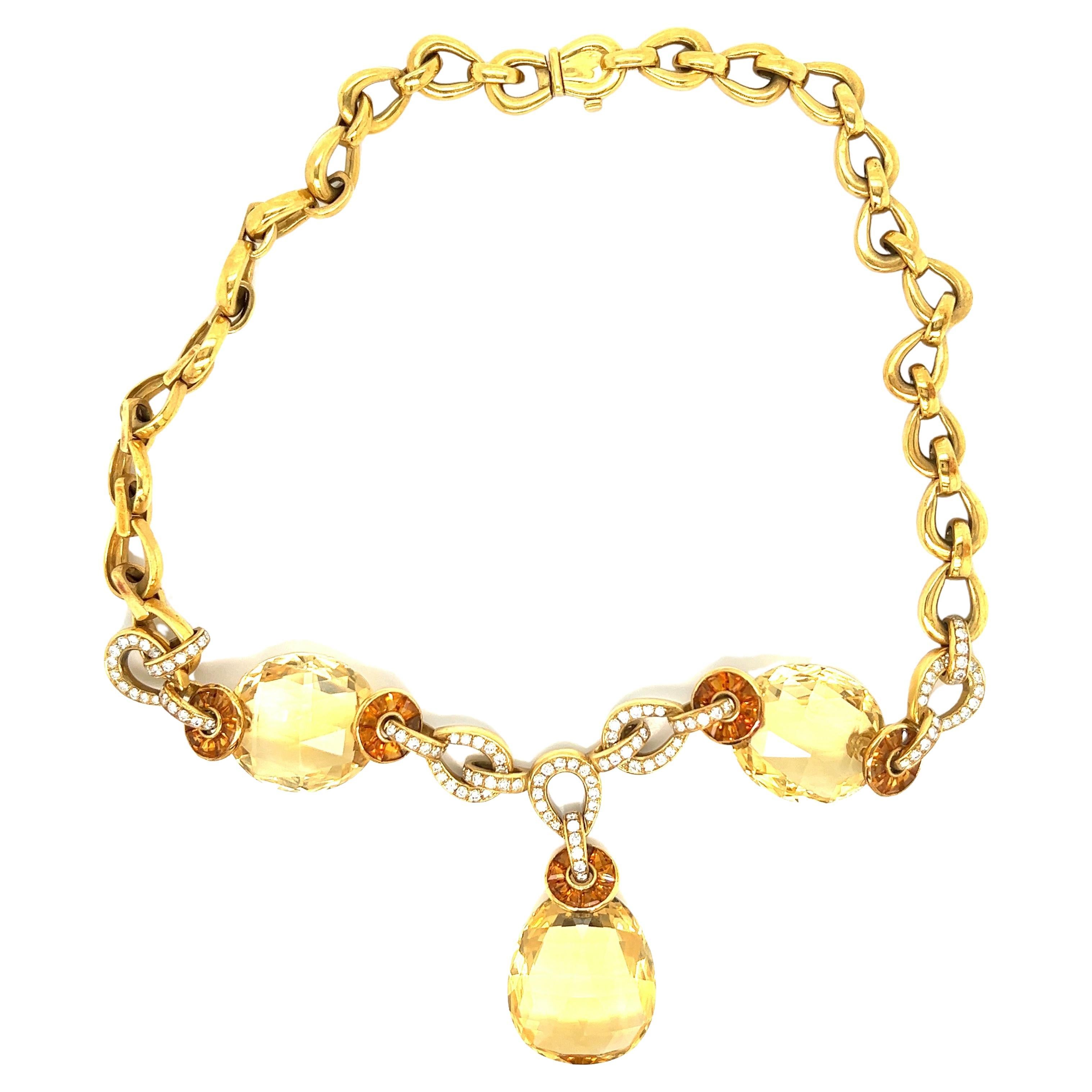 Citrine Diamond Pendant Necklace For Sale