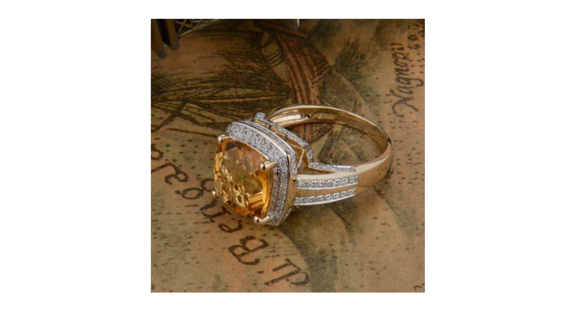 Modern Citrine Diamond Ring 14k Yellow Gold Ring For Sale