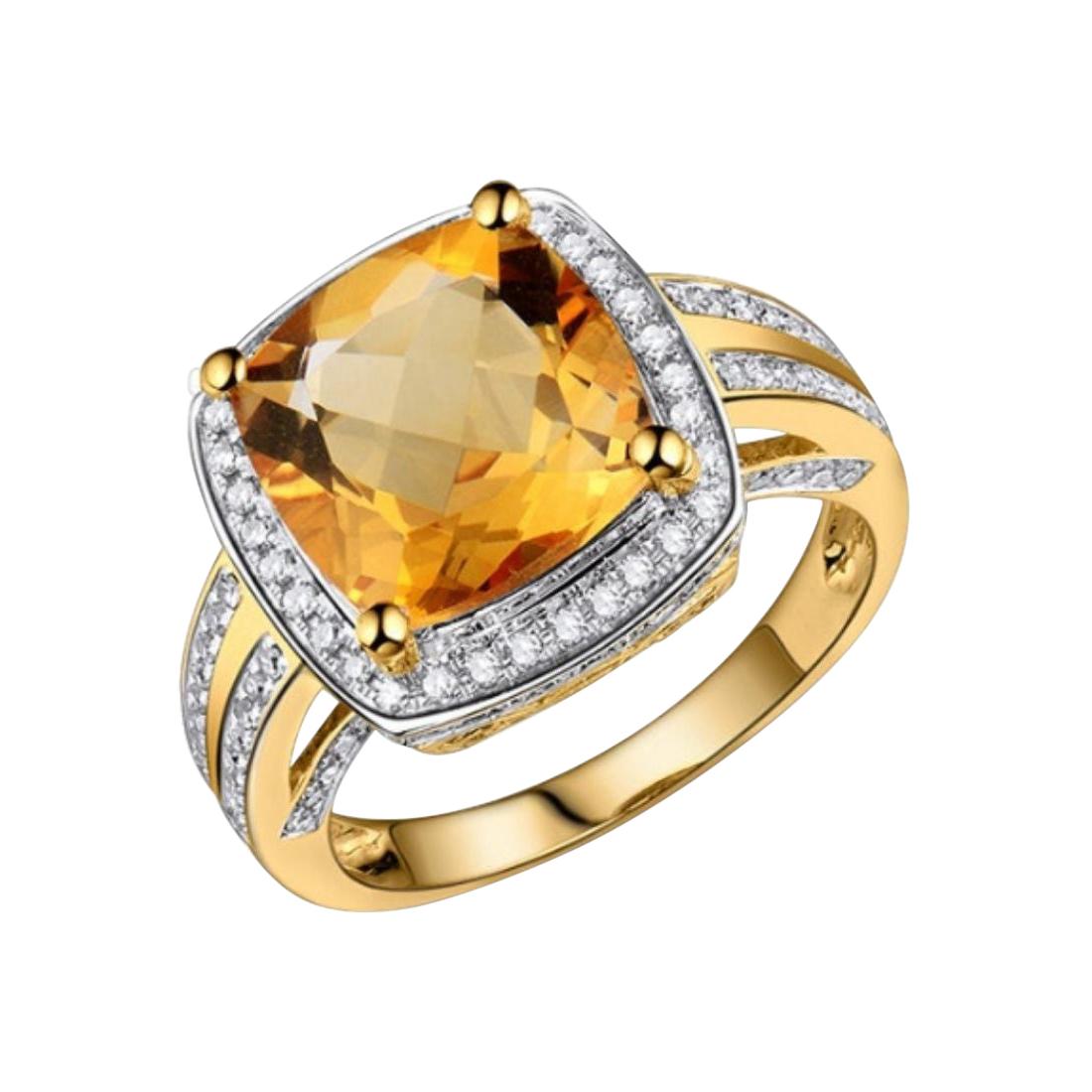 Citrine Diamond Ring 14k Yellow Gold Ring For Sale
