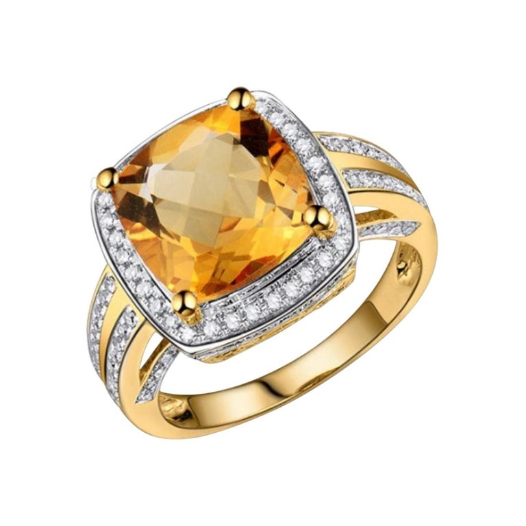 Citrine Diamond Ring 14k Yellow Gold Ring For Sale at 1stDibs