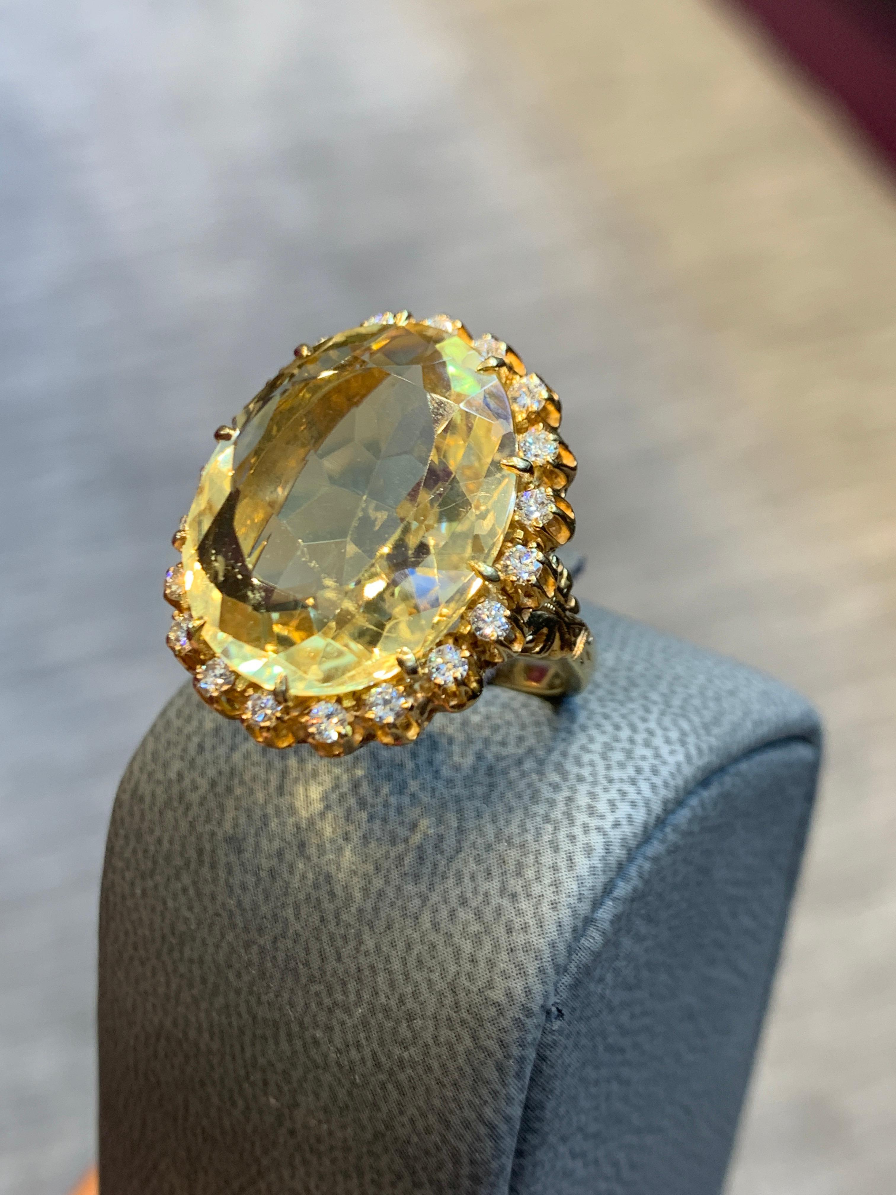  Large Citrine & Diamond Cocktail  Yellow Gold Ring
Ring Size: 7.5 
Citrine Weight: approx 18.00 Cts
Diamond Weight: 1.00 Ct
Re-sizable to any size free or charge 