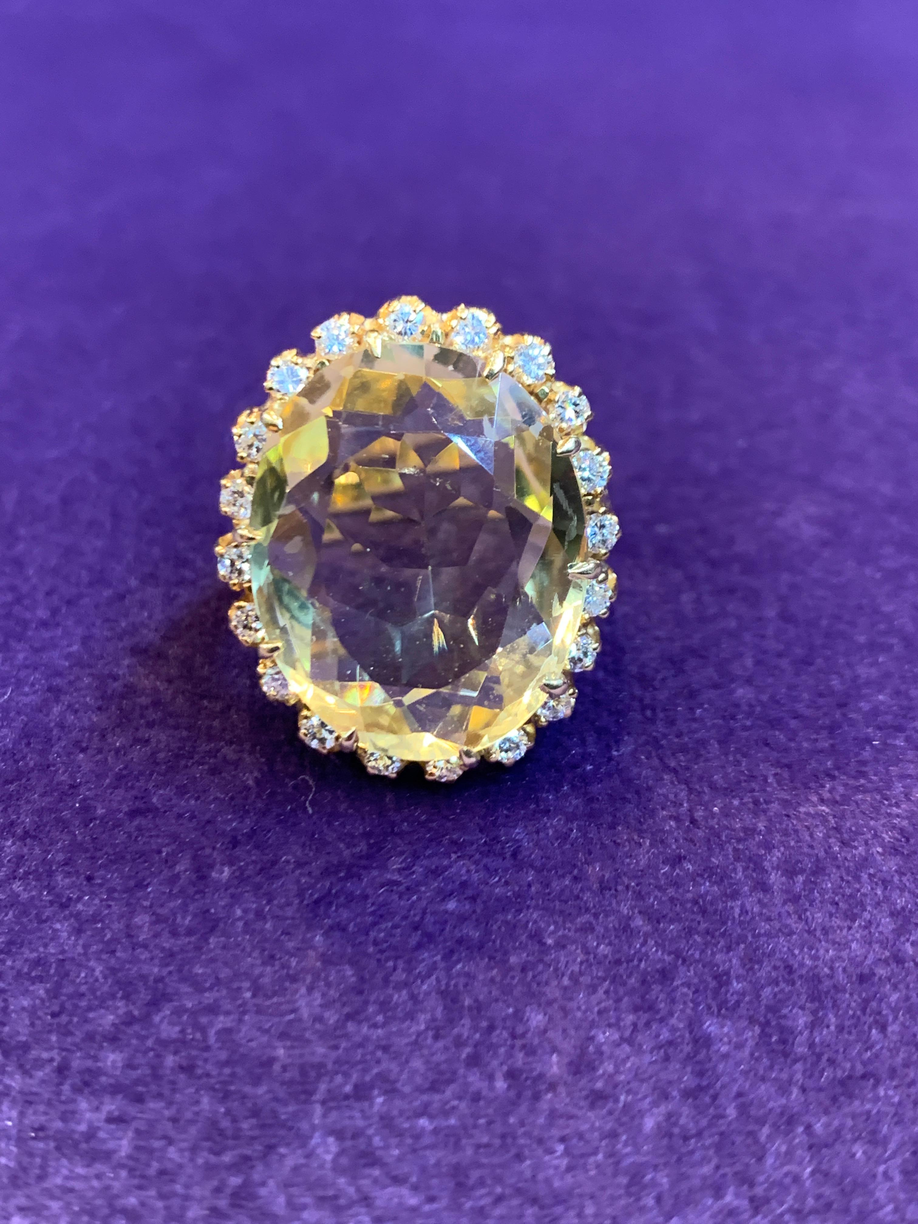 Oval Cut Citrine and Diamond Ring