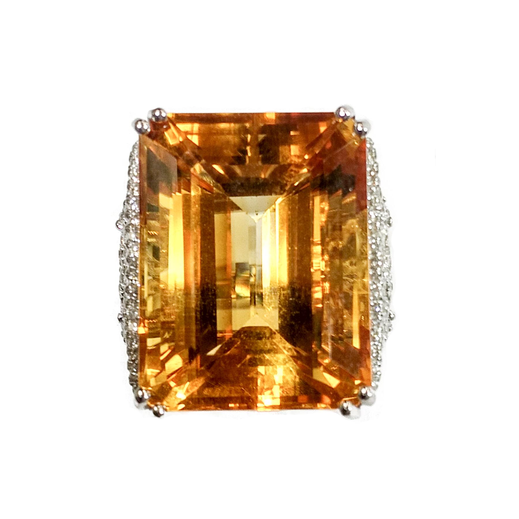 Women's or Men's Citrine 20.85 Carats White Gold Cocktail Ring