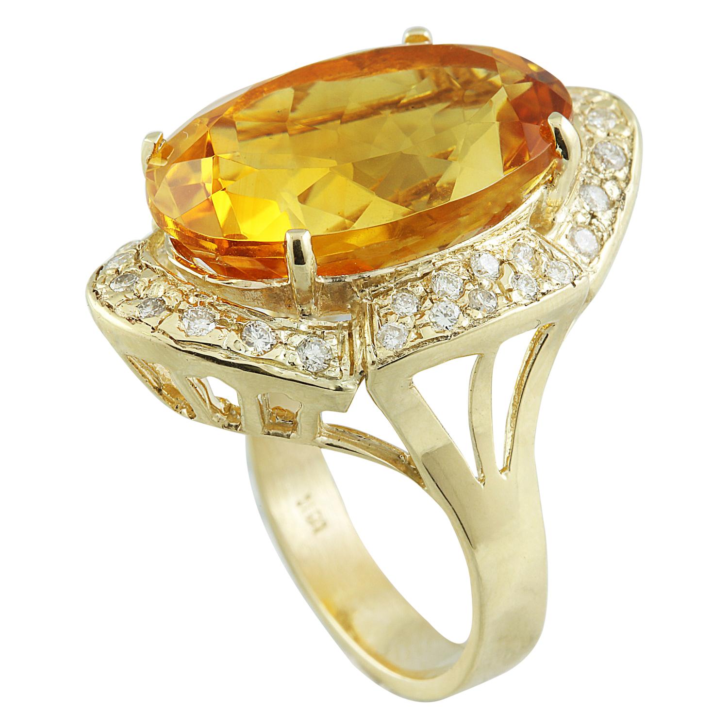 Oval Cut Citrine Diamond Ring In 14 Karat Yellow Gold For Sale