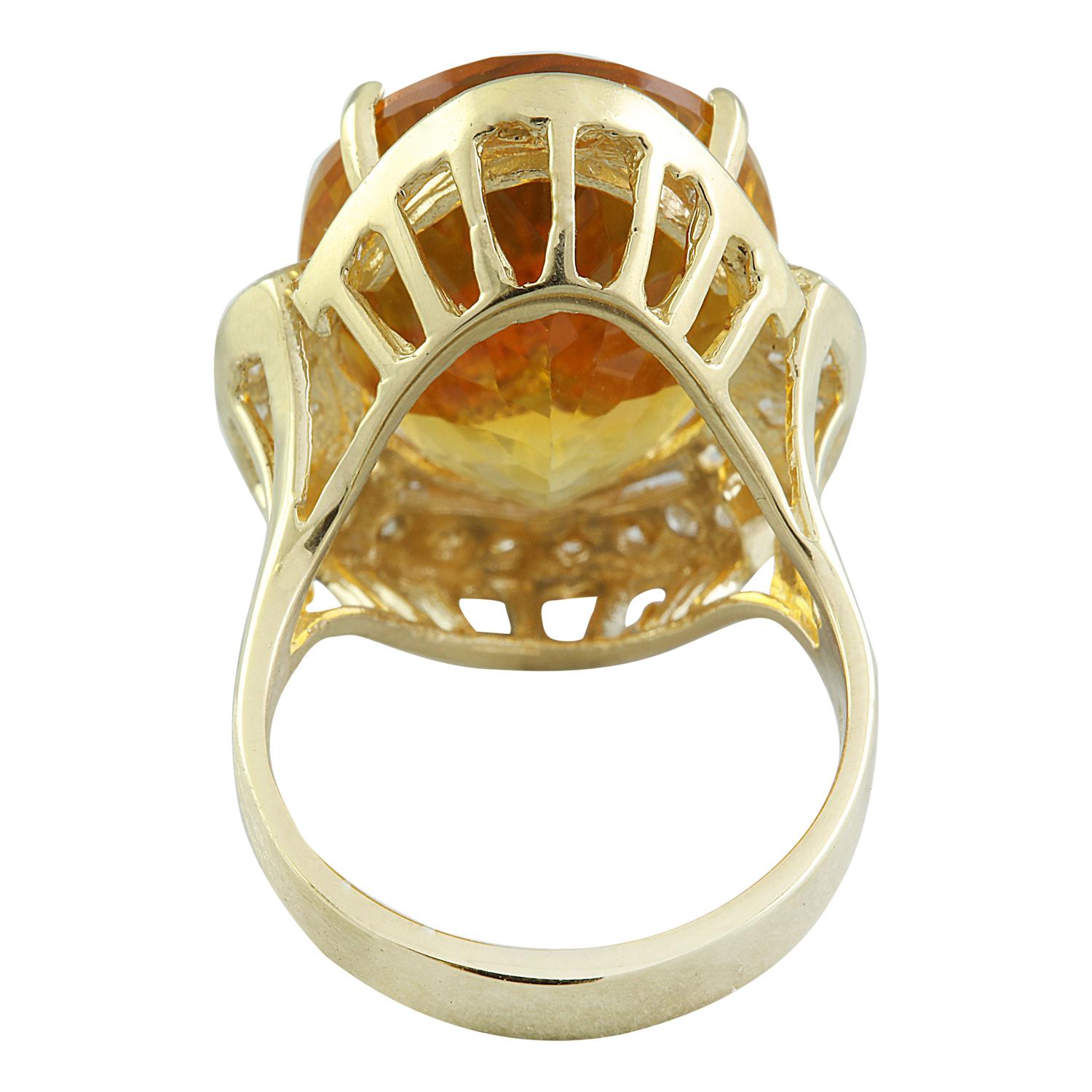 Citrine Diamond Ring In 14 Karat Yellow Gold In New Condition For Sale In Los Angeles, CA