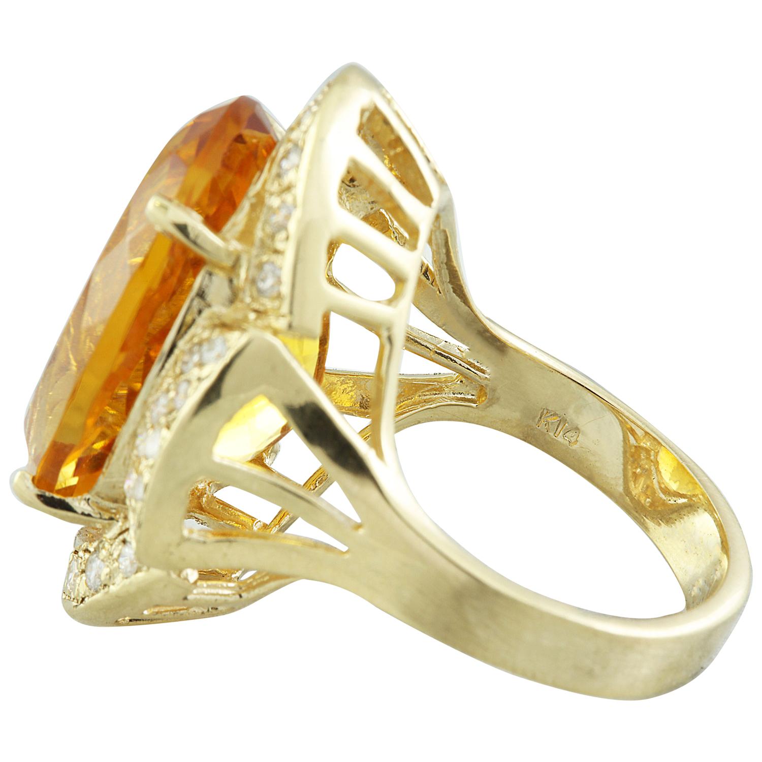 Women's Citrine Diamond Ring In 14 Karat Yellow Gold For Sale