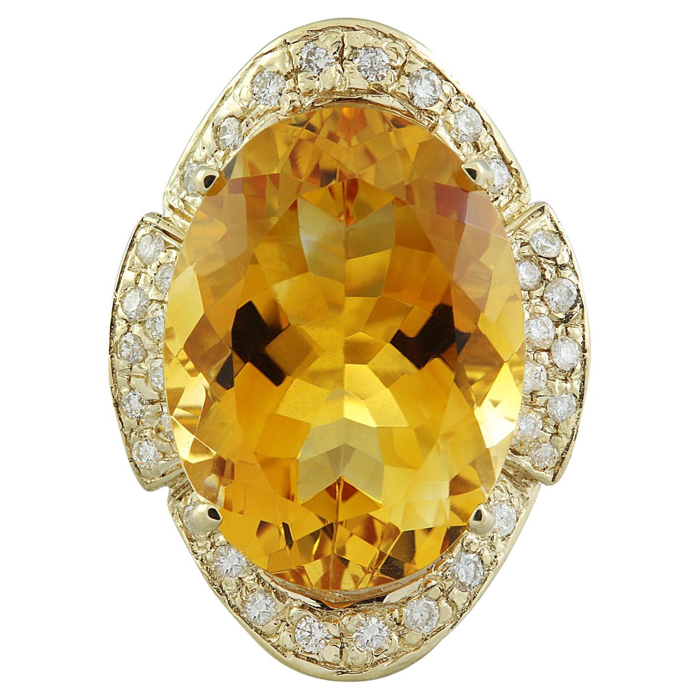 Citrine Diamond Ring In 14 Karat Yellow Gold For Sale