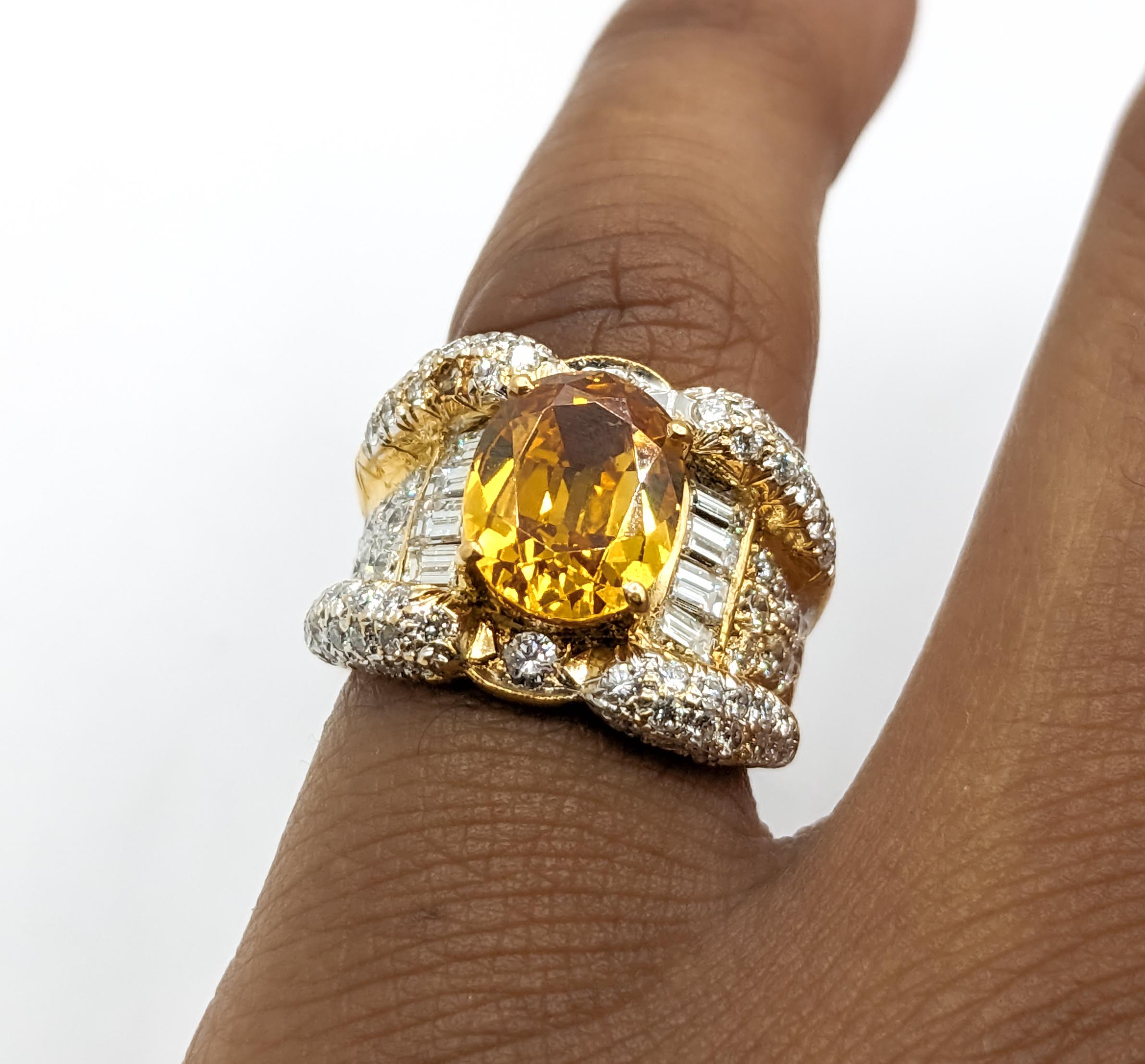Citrine & Diamond Ring In Yellow Gold For Sale 4