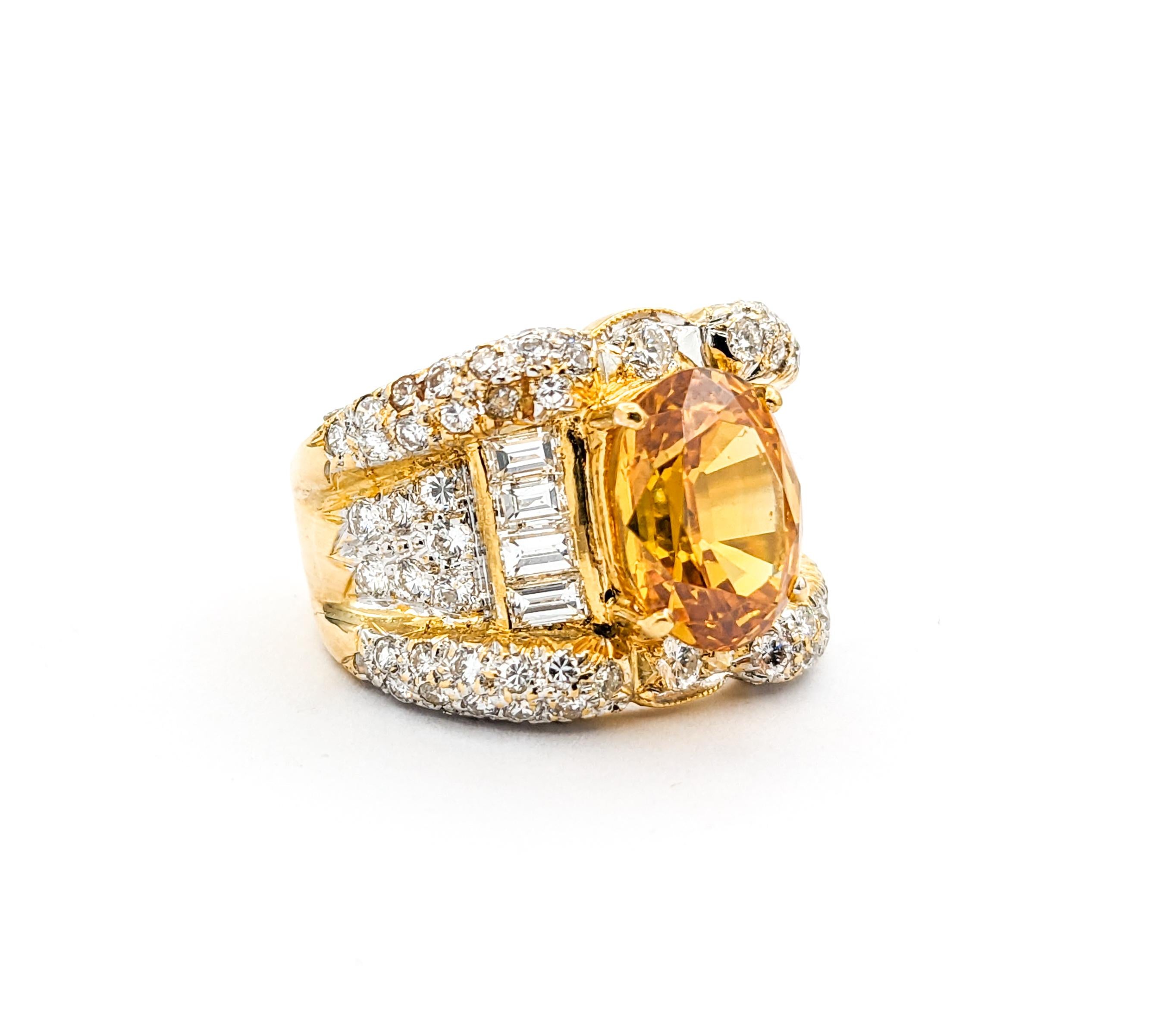Contemporary Citrine & Diamond Ring In Yellow Gold For Sale