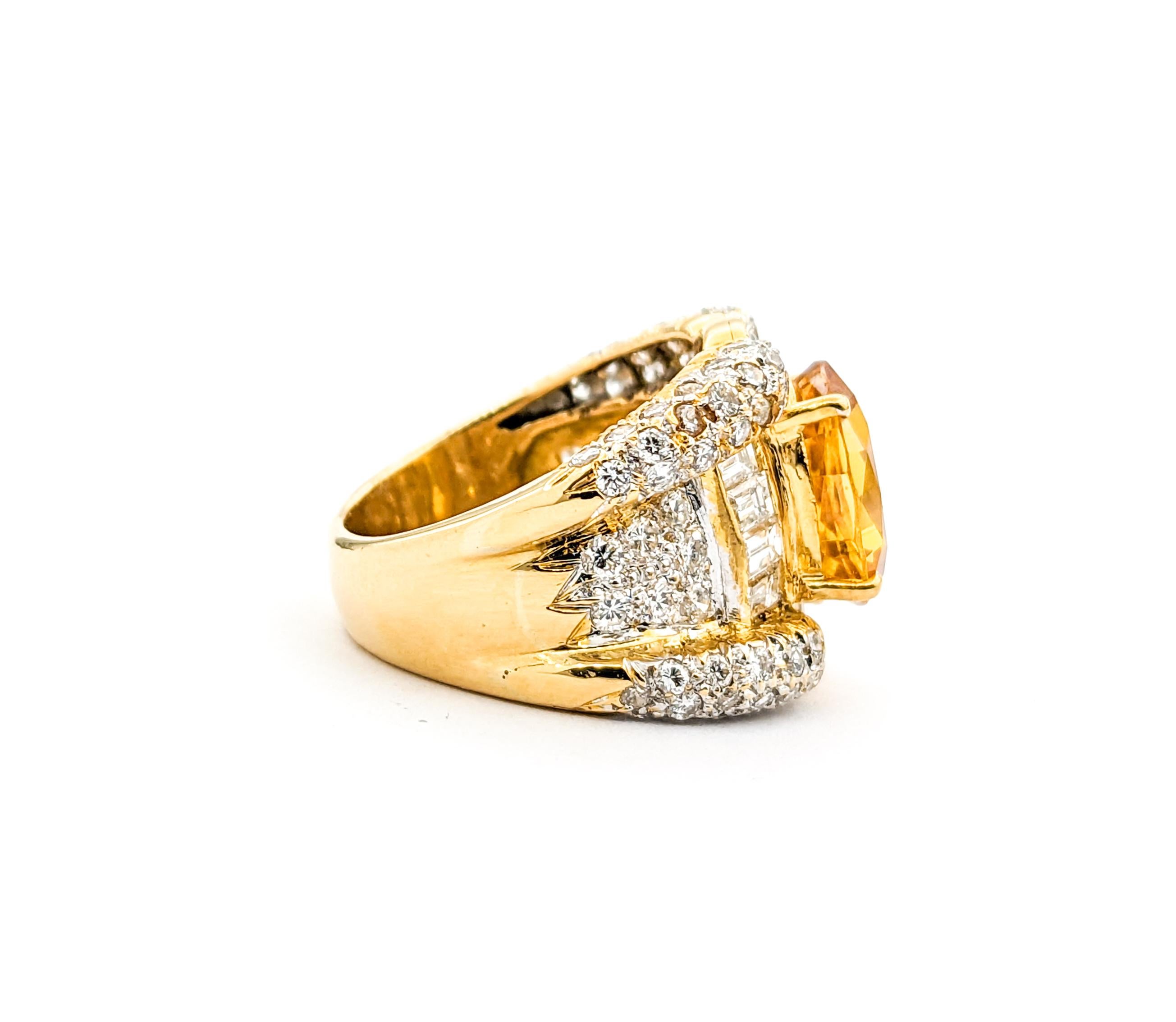 Round Cut Citrine & Diamond Ring In Yellow Gold For Sale