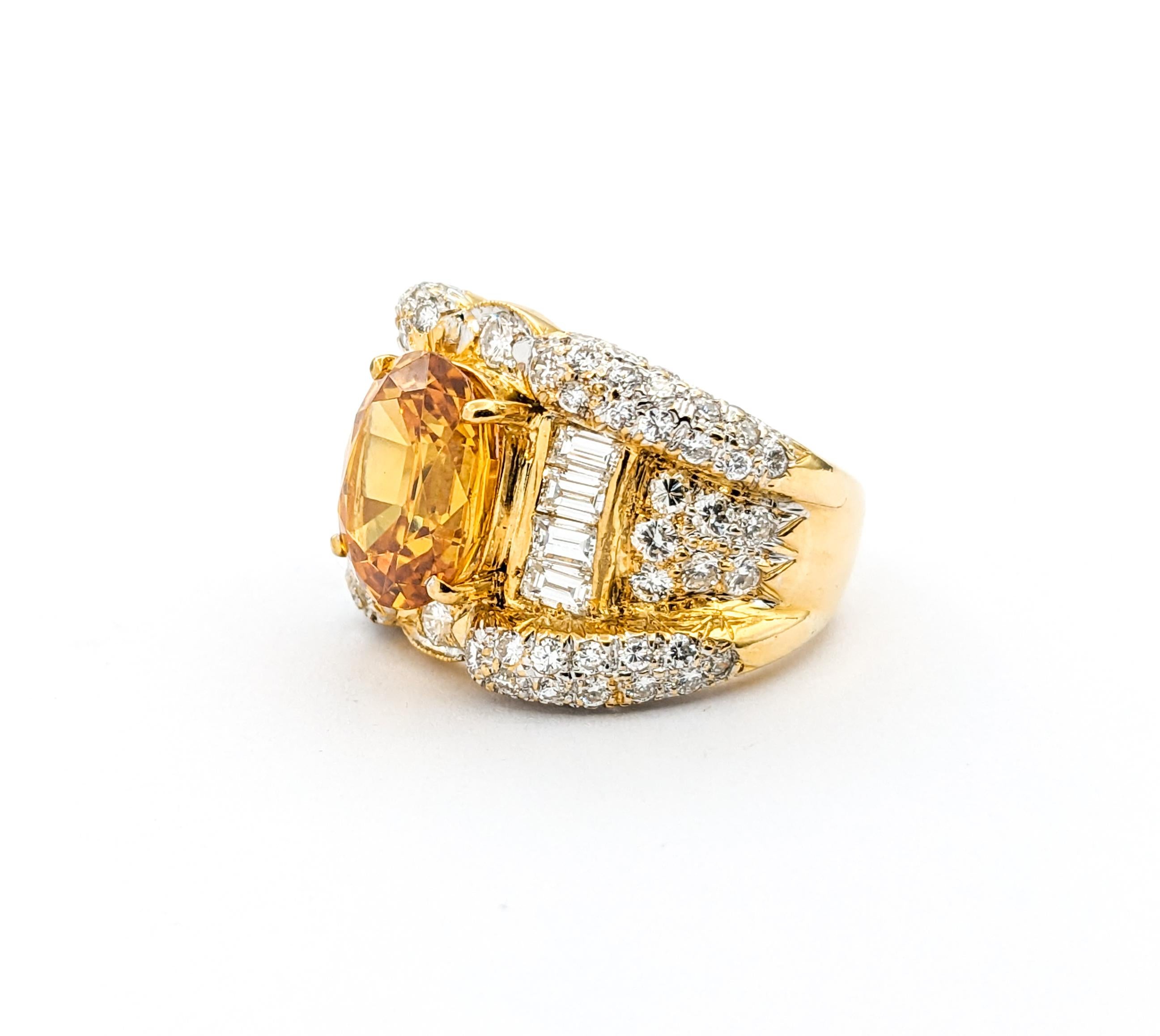 Women's Citrine & Diamond Ring In Yellow Gold For Sale
