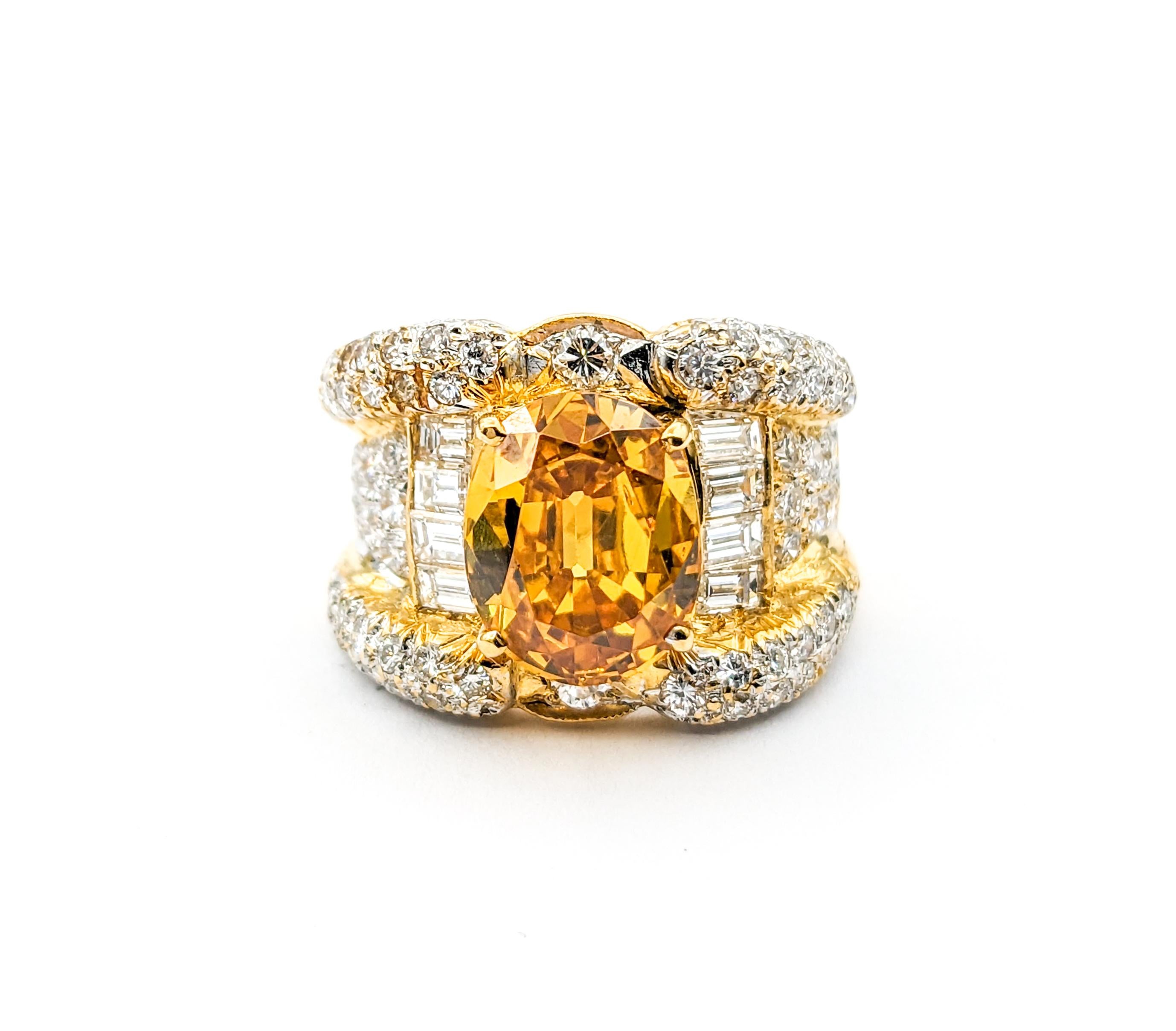 Citrine & Diamond Ring In Yellow Gold For Sale 2