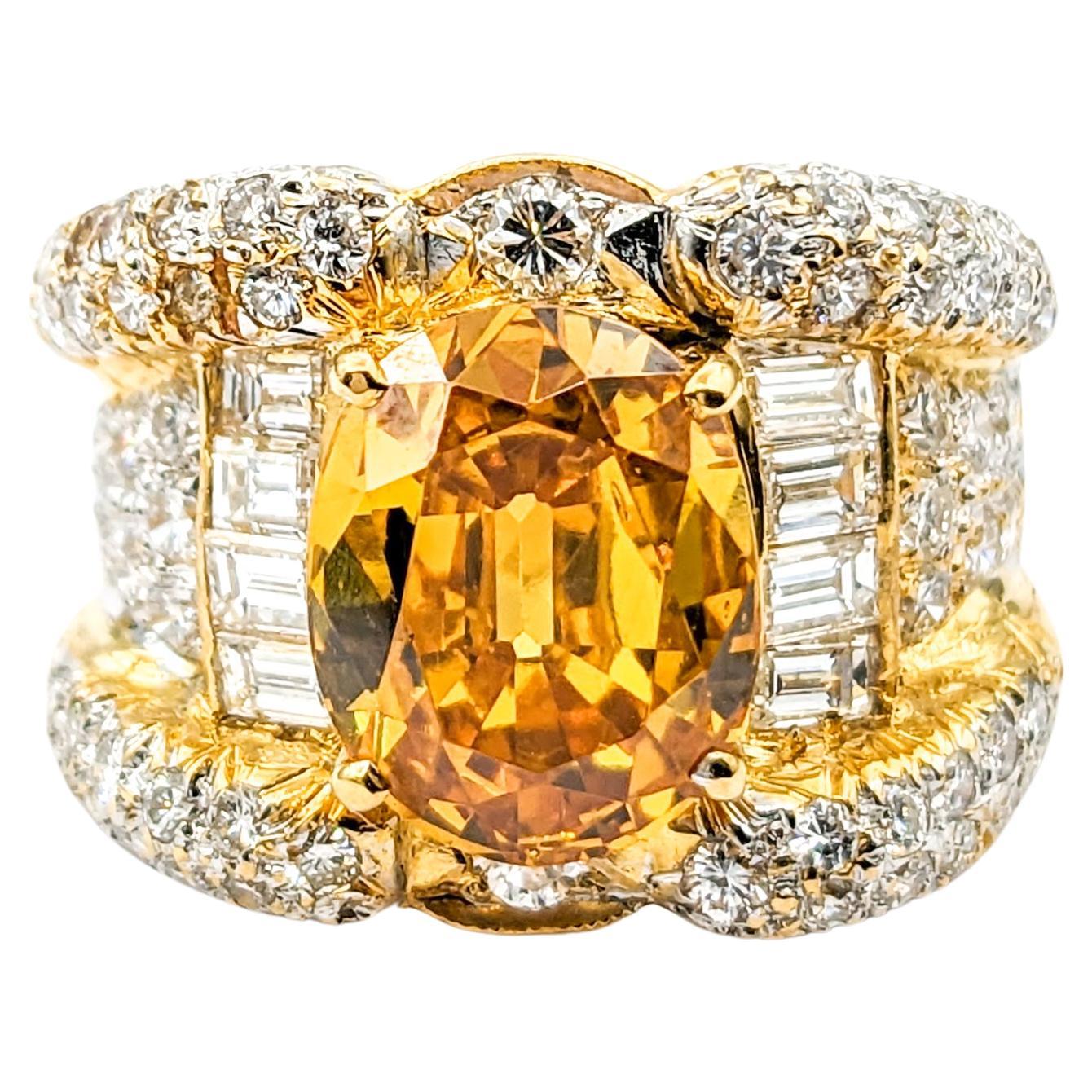 Citrine & Diamond Ring In Yellow Gold For Sale