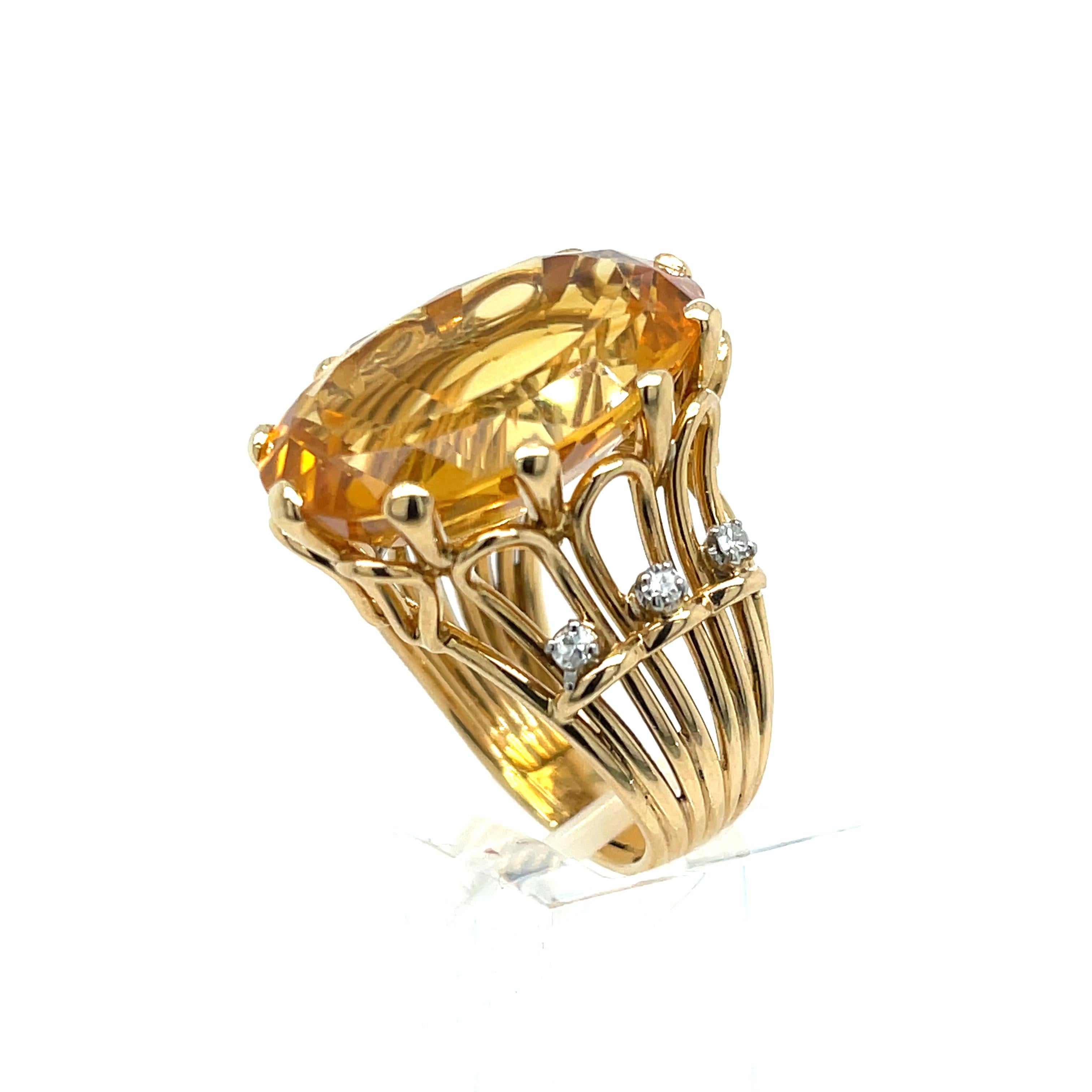 Contemporary Citrine & Diamond Ring Yellow Gold For Sale