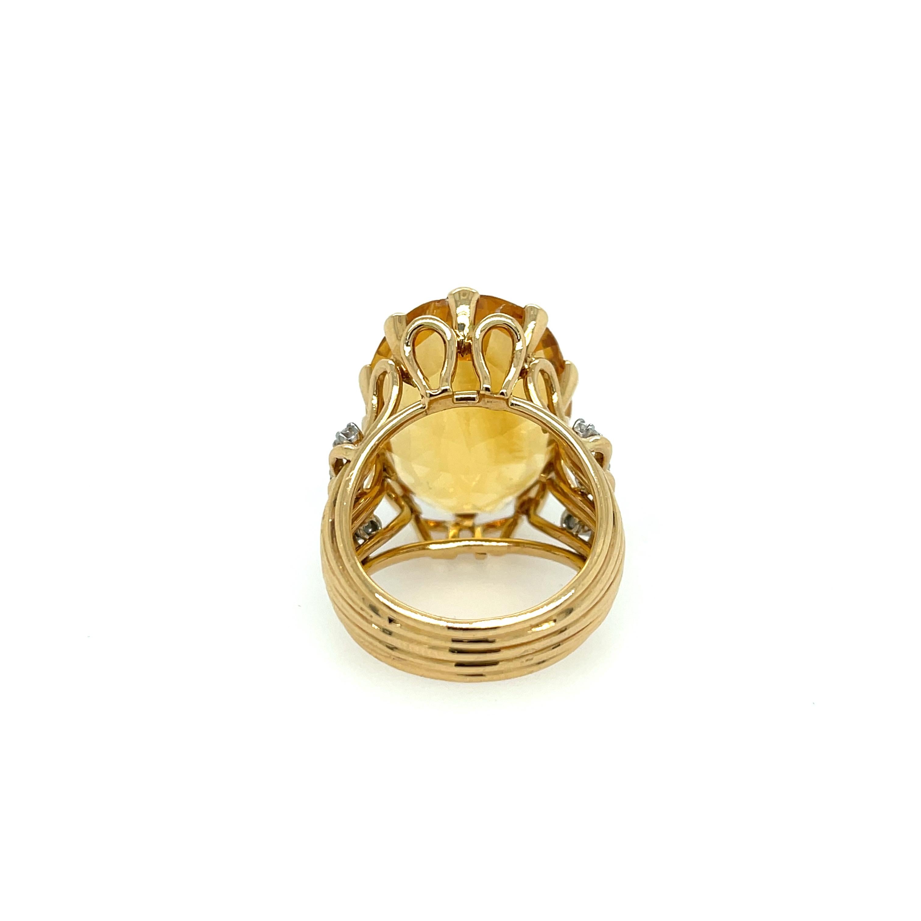 Oval Cut Citrine & Diamond Ring Yellow Gold For Sale