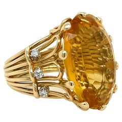 Vintage Citrine & Diamond Ring Yellow Gold
