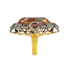 Large Citrine Diamond Ruby Cocktail Ring