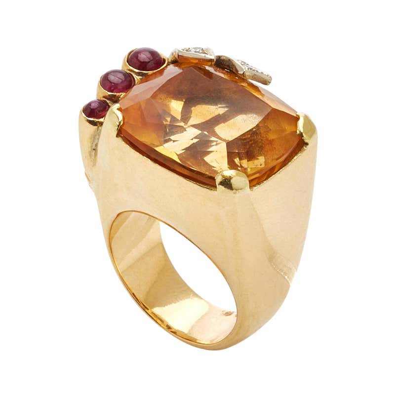 Retro Citrine Ruby and Diamond Ring at 1stDibs