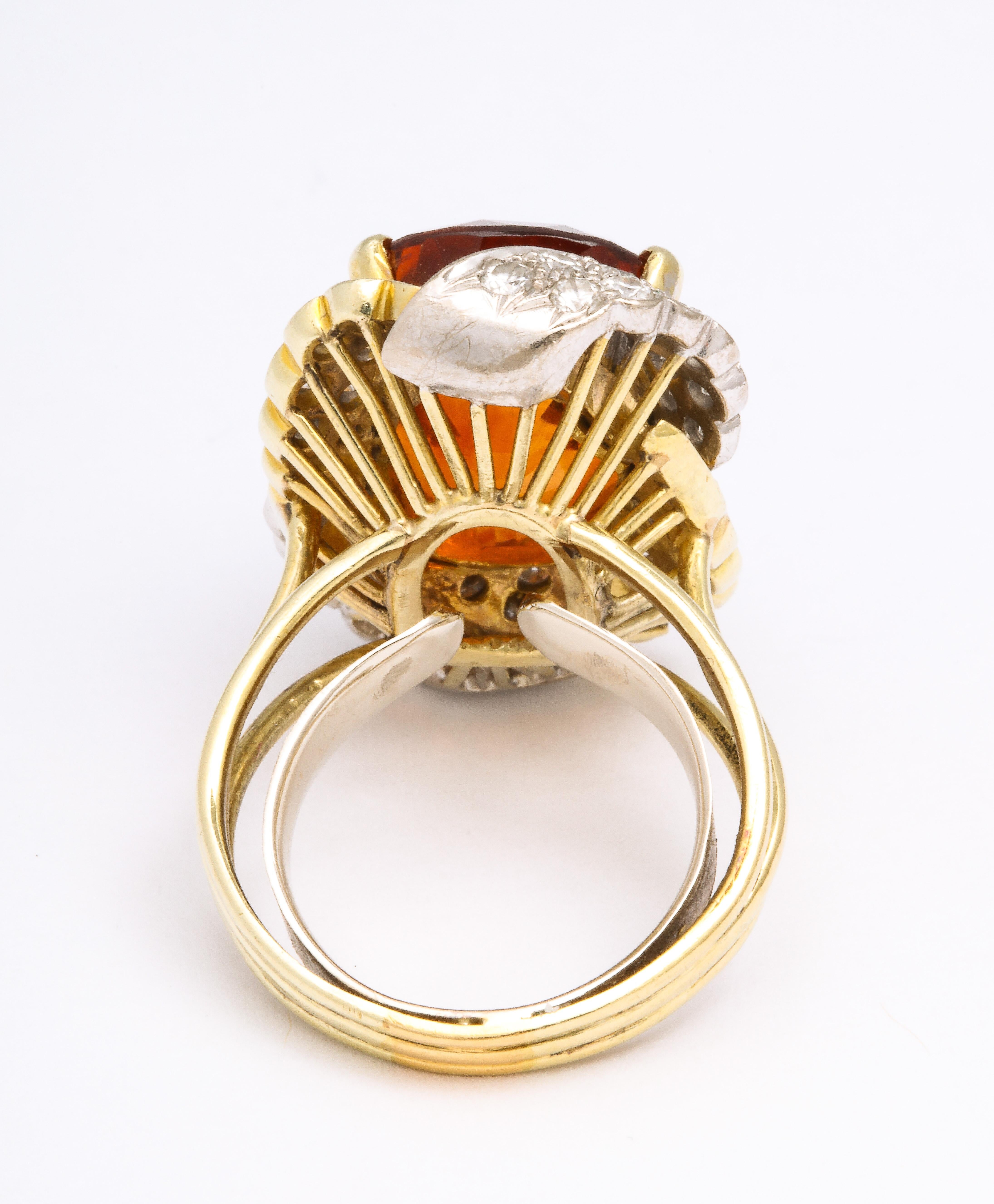 Women's or Men's Citrine Diamond Yellow and White Gold Ring
