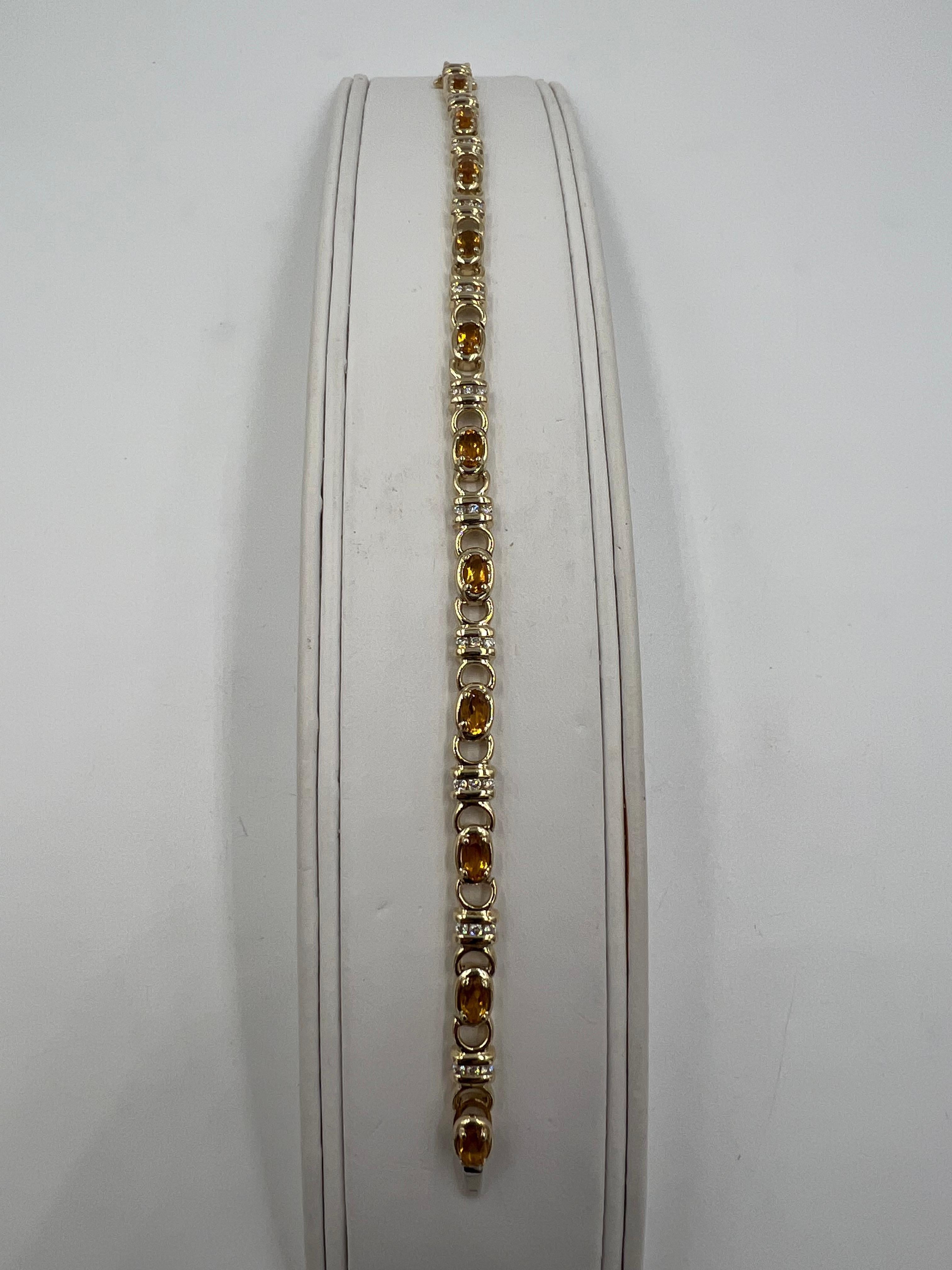 Bracelet à maillons en or jaune avec citrine et diamant en vente 1