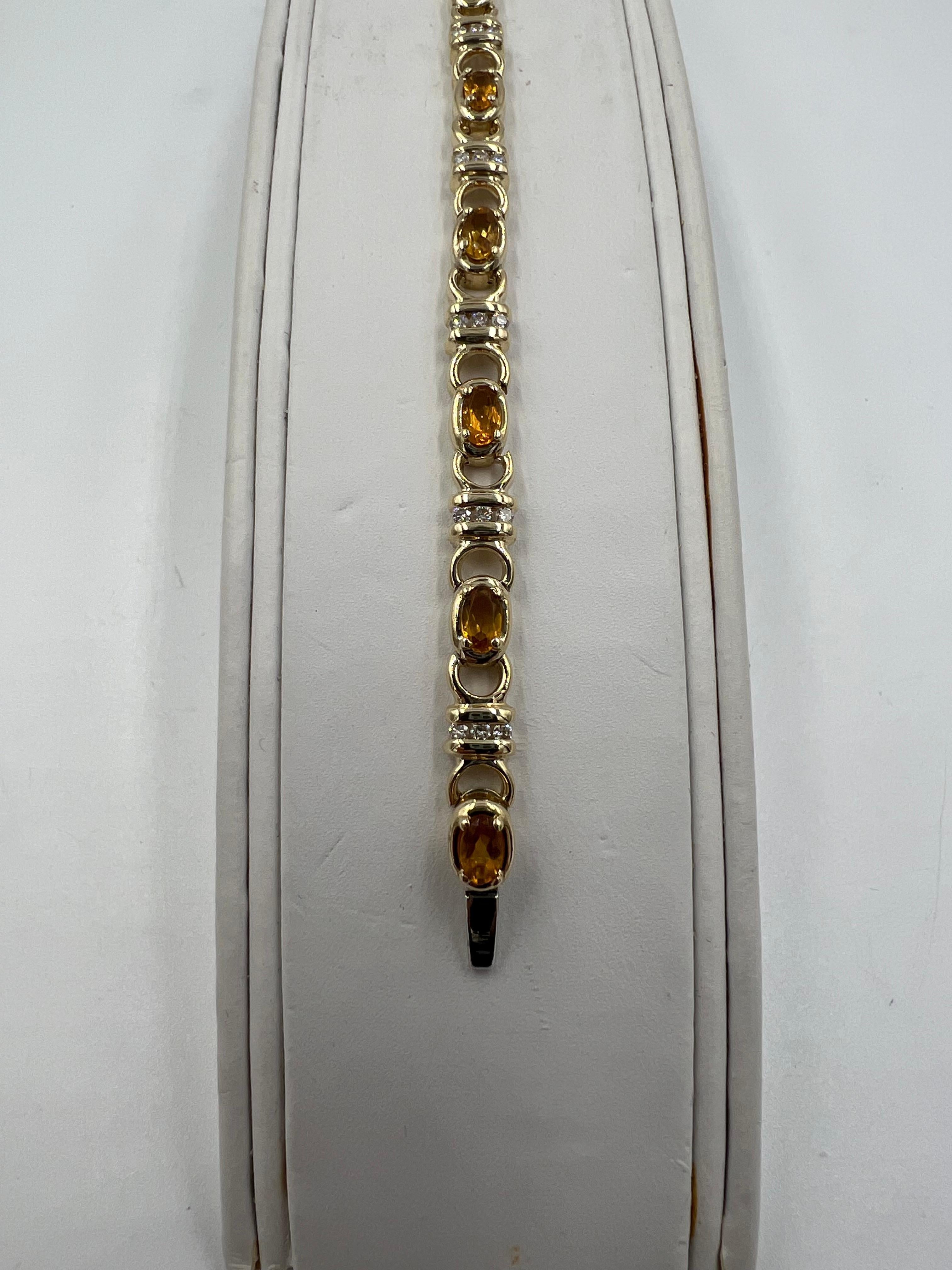 Bracelet à maillons en or jaune avec citrine et diamant en vente 2