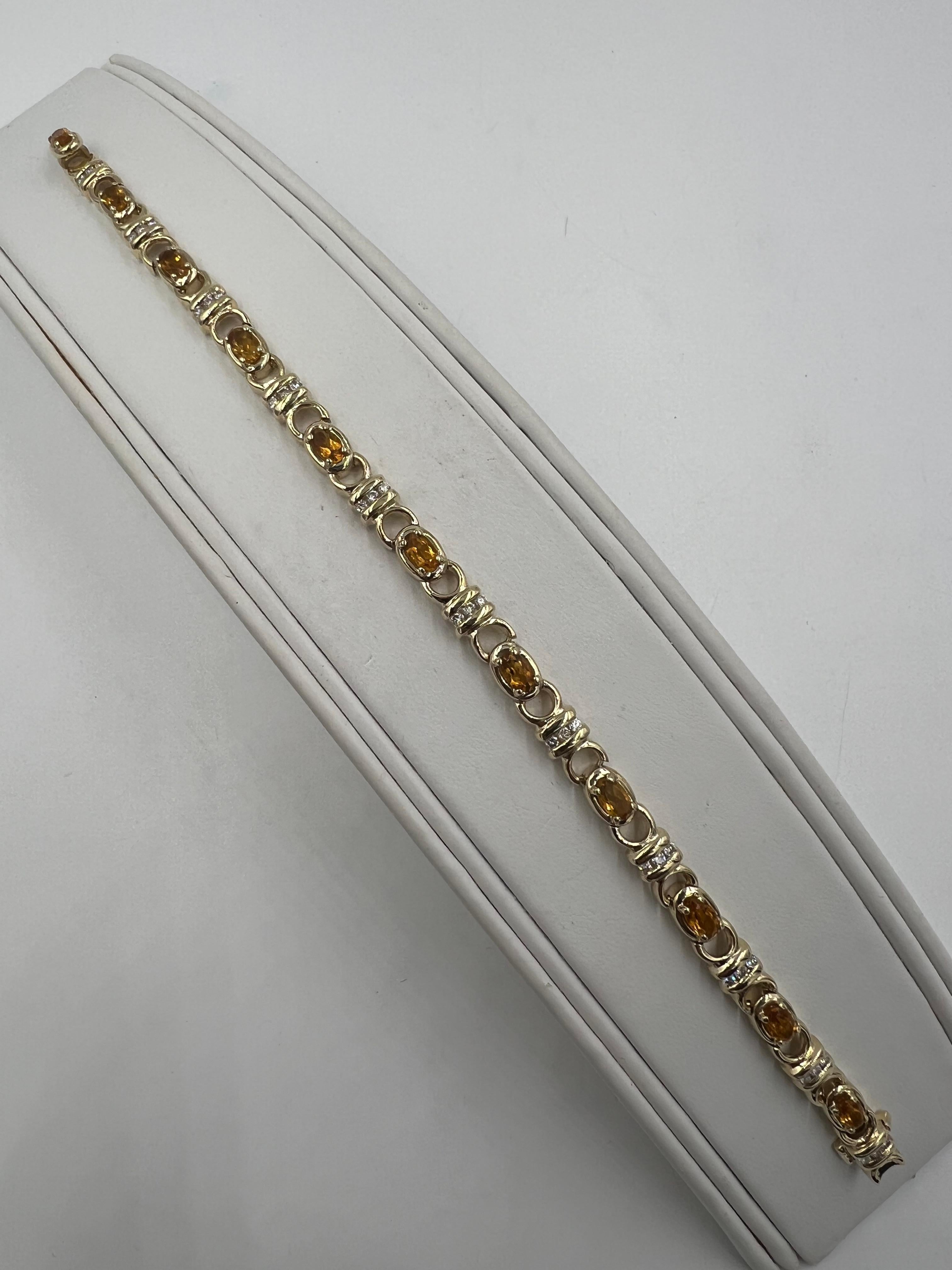Bracelet à maillons en or jaune avec citrine et diamant en vente 3