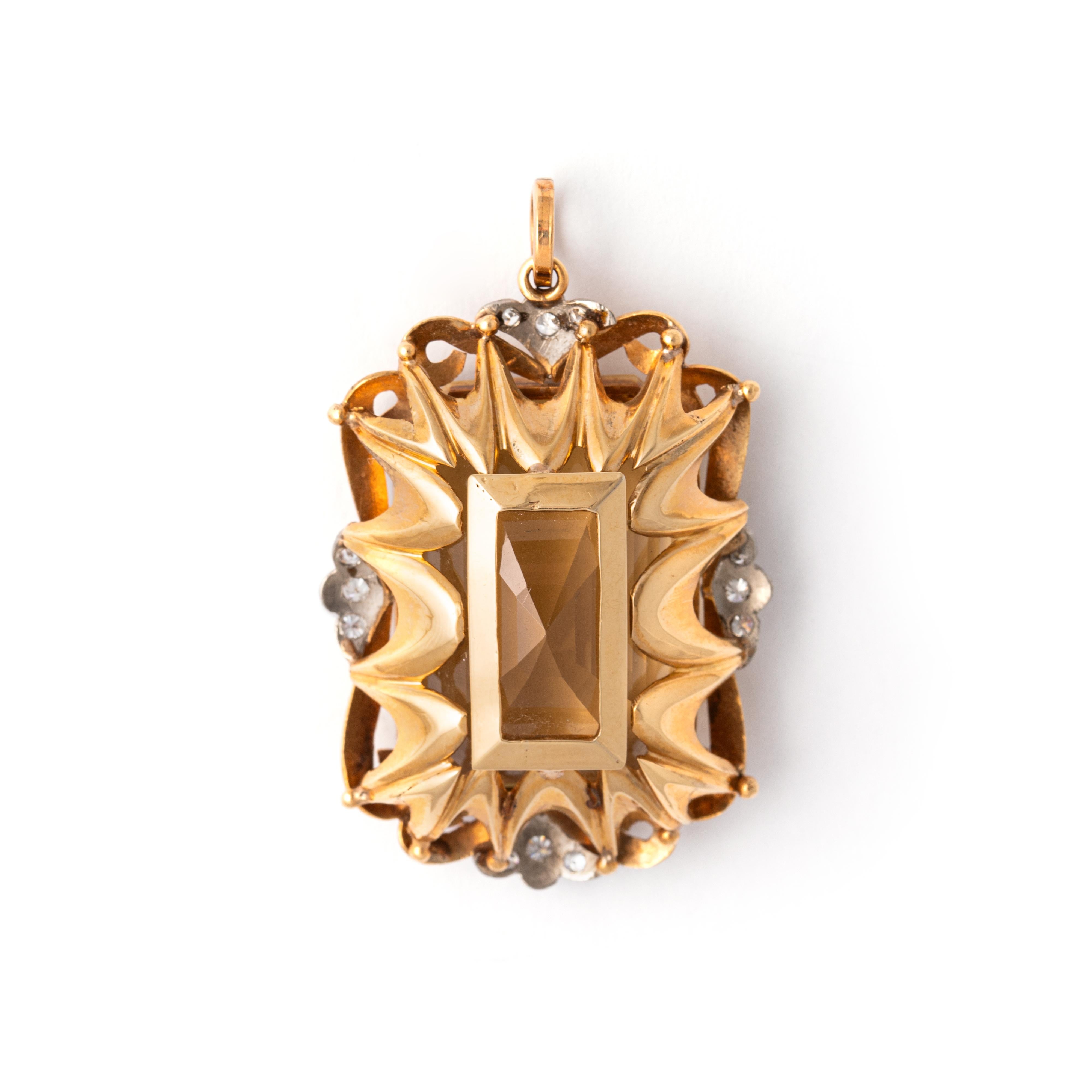 Citrin-Diamant-Gelbgold-Anhänger (Smaragdschliff)