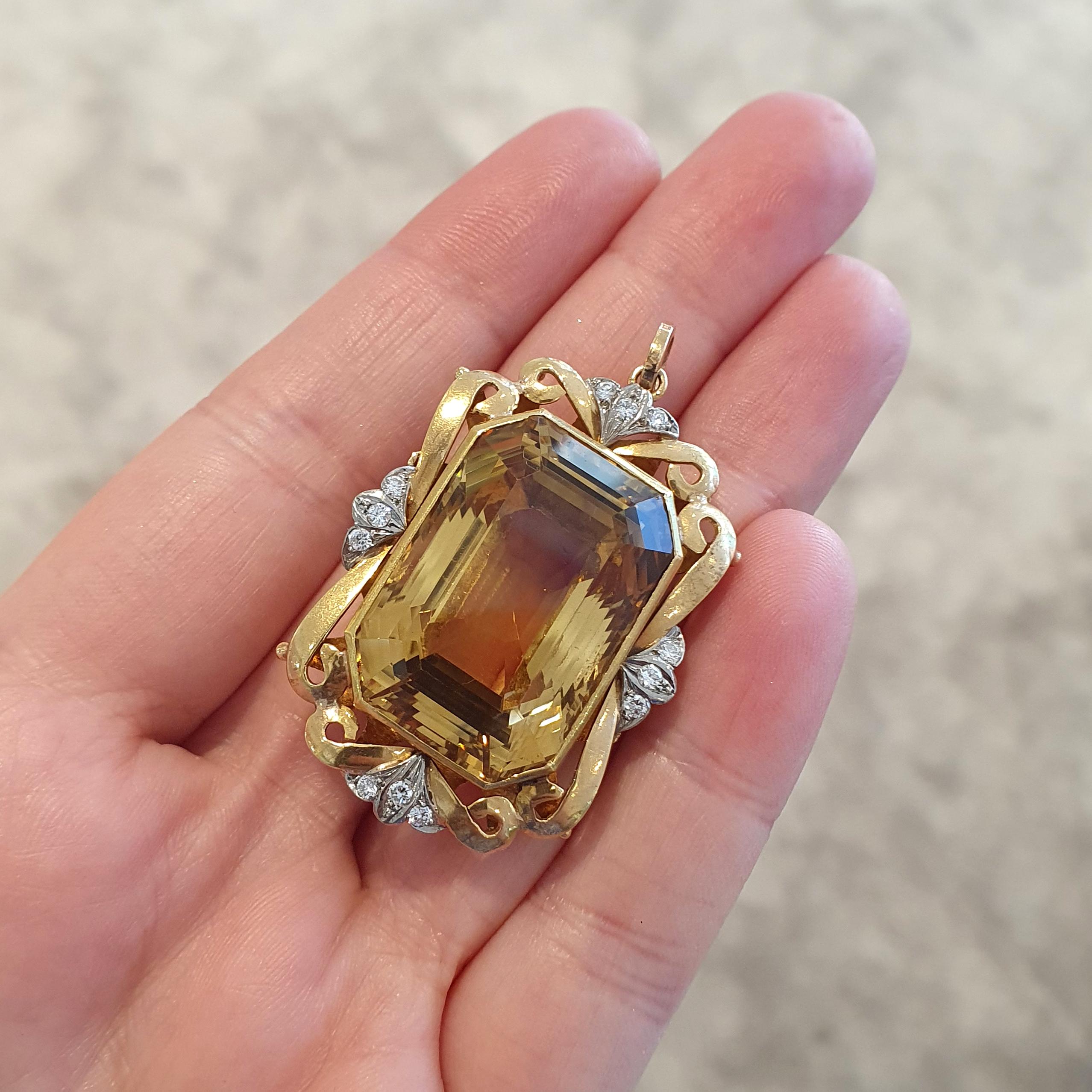 Citrin-Diamant-Gelbgold-Anhänger im Zustand „Gut“ in Geneva, CH