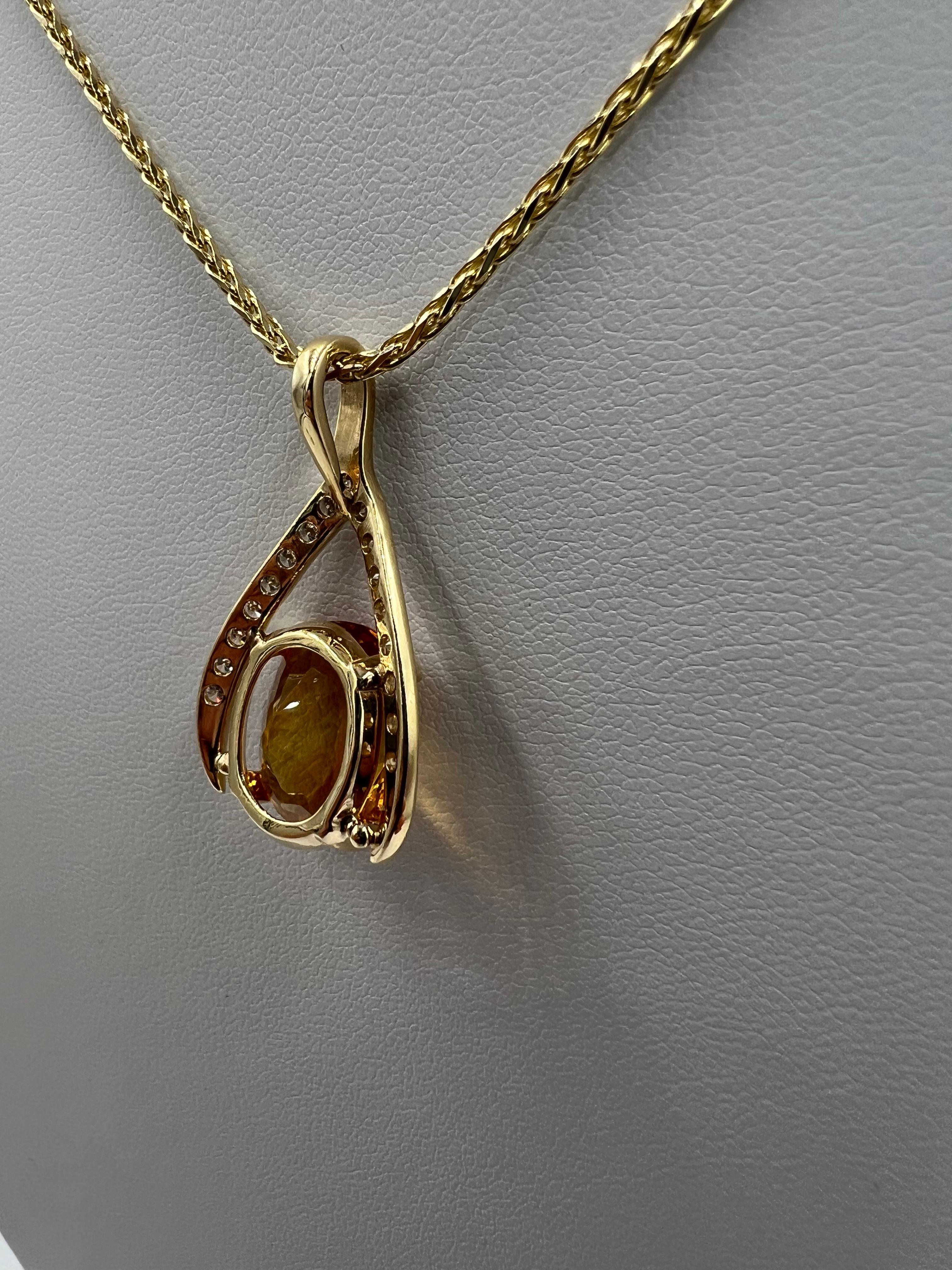 Citrine Diamond Yellow Gold Wishbone Pendant Necklace 5