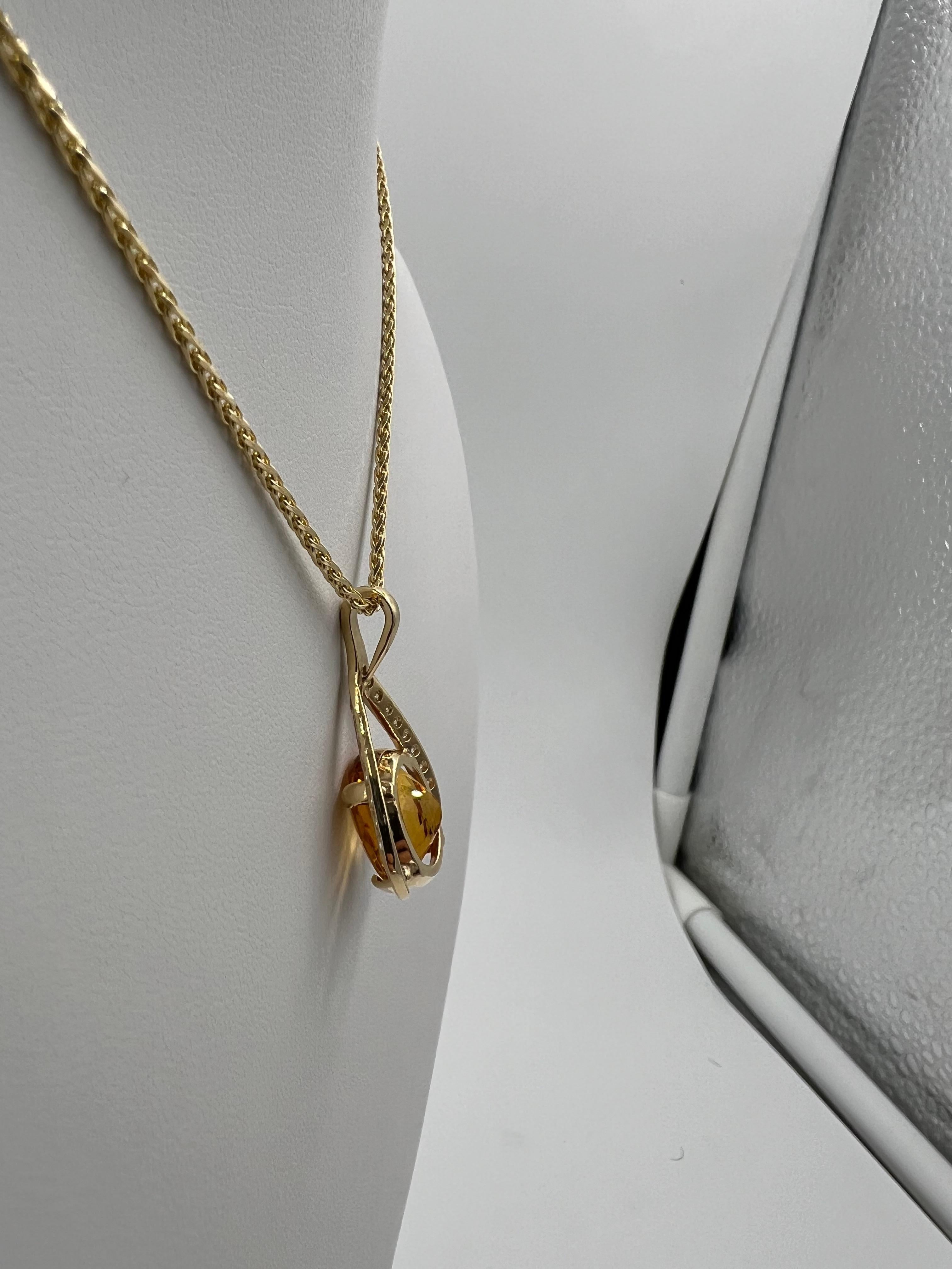 Citrine Diamond Yellow Gold Wishbone Pendant Necklace 6