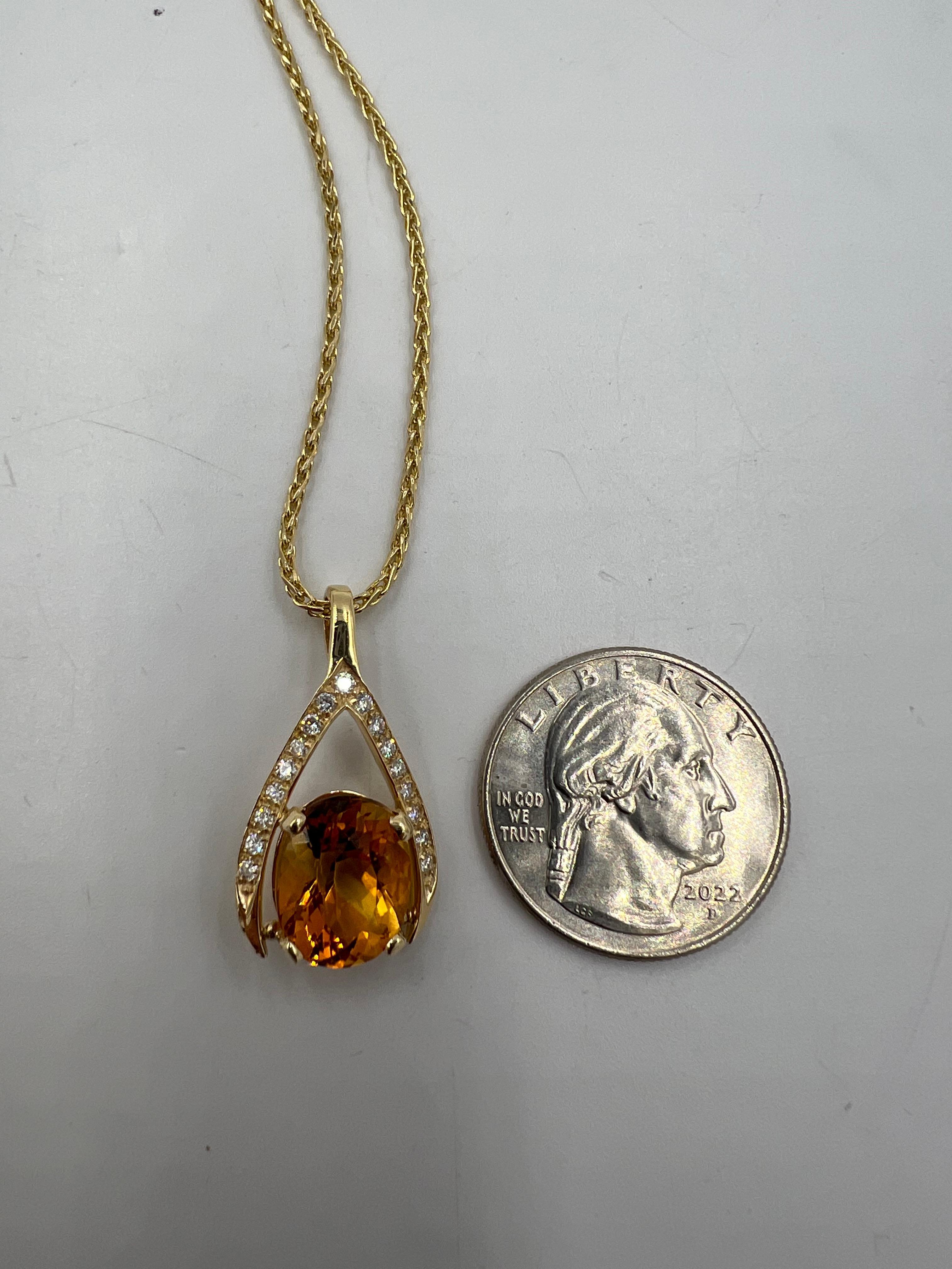Citrine Diamond Yellow Gold Wishbone Pendant Necklace 9