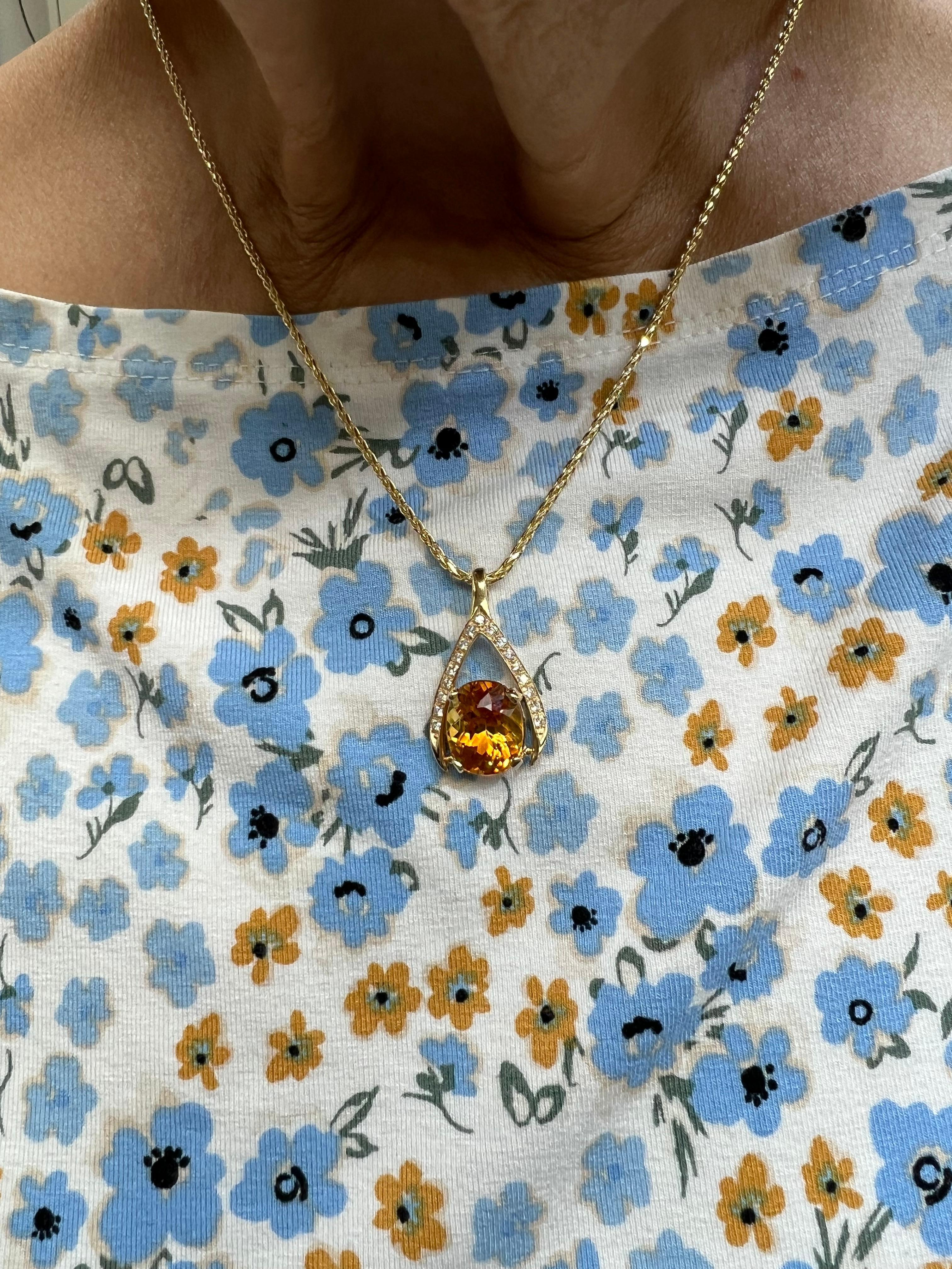 Contemporary Citrine Diamond Yellow Gold Wishbone Pendant Necklace