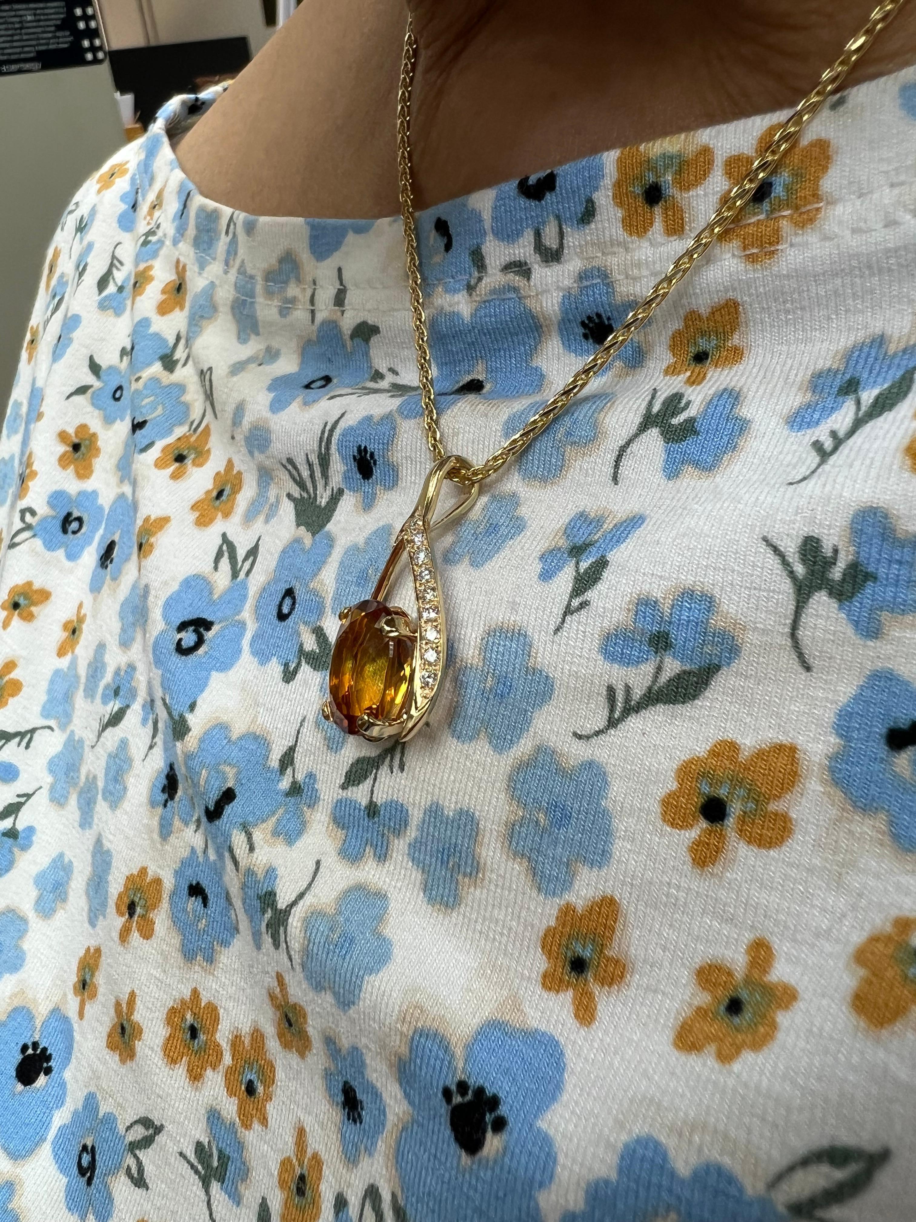Oval Cut Citrine Diamond Yellow Gold Wishbone Pendant Necklace