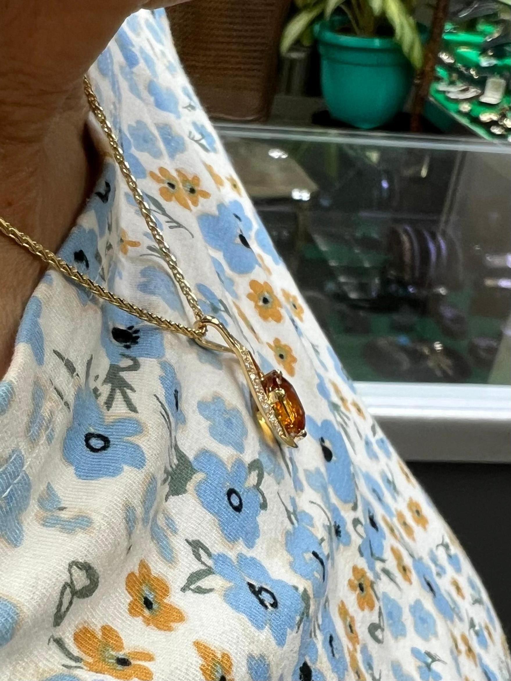Citrine Diamond Yellow Gold Wishbone Pendant Necklace In Good Condition In Los Angeles, CA
