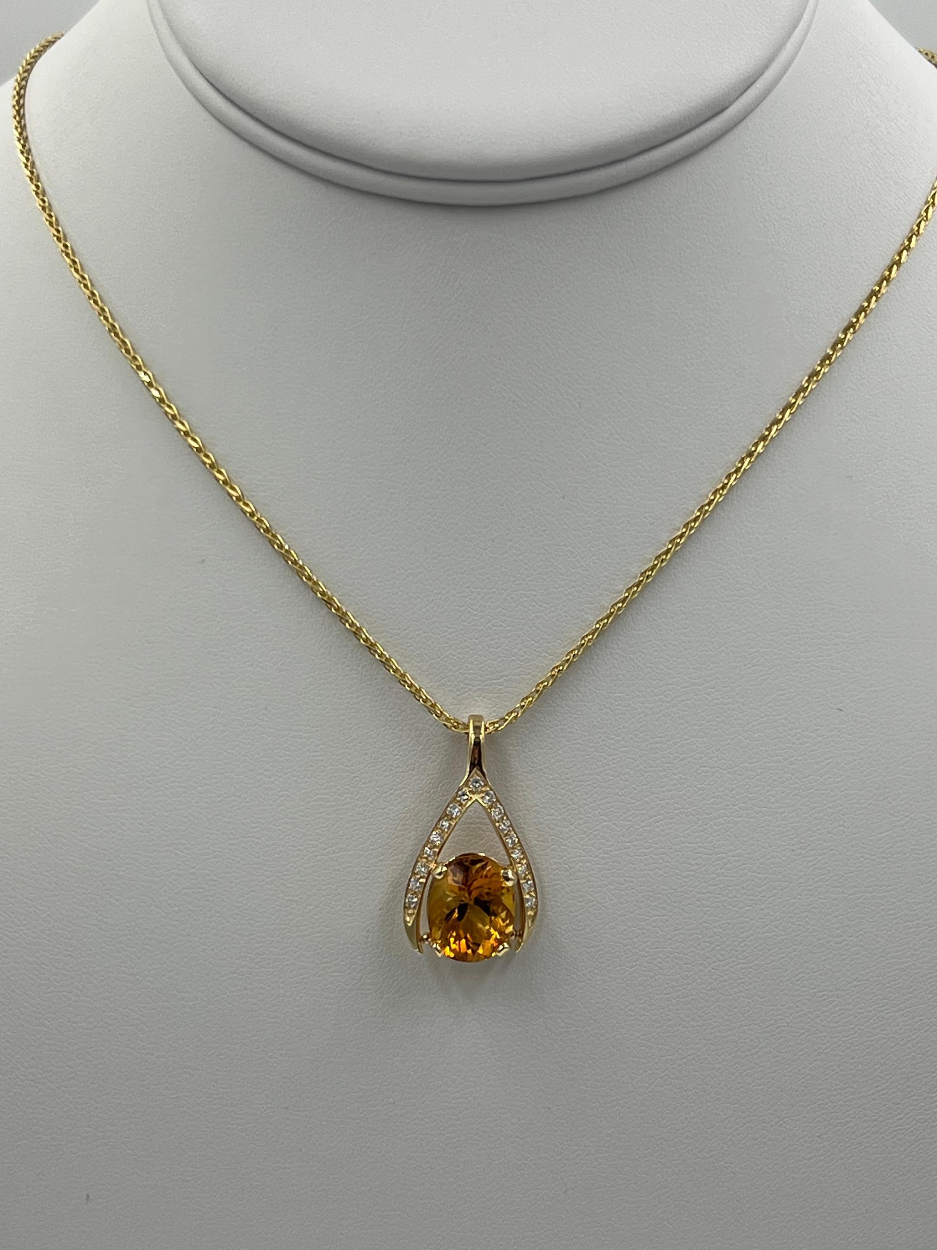 Citrine Diamond Yellow Gold Wishbone Pendant Necklace 1