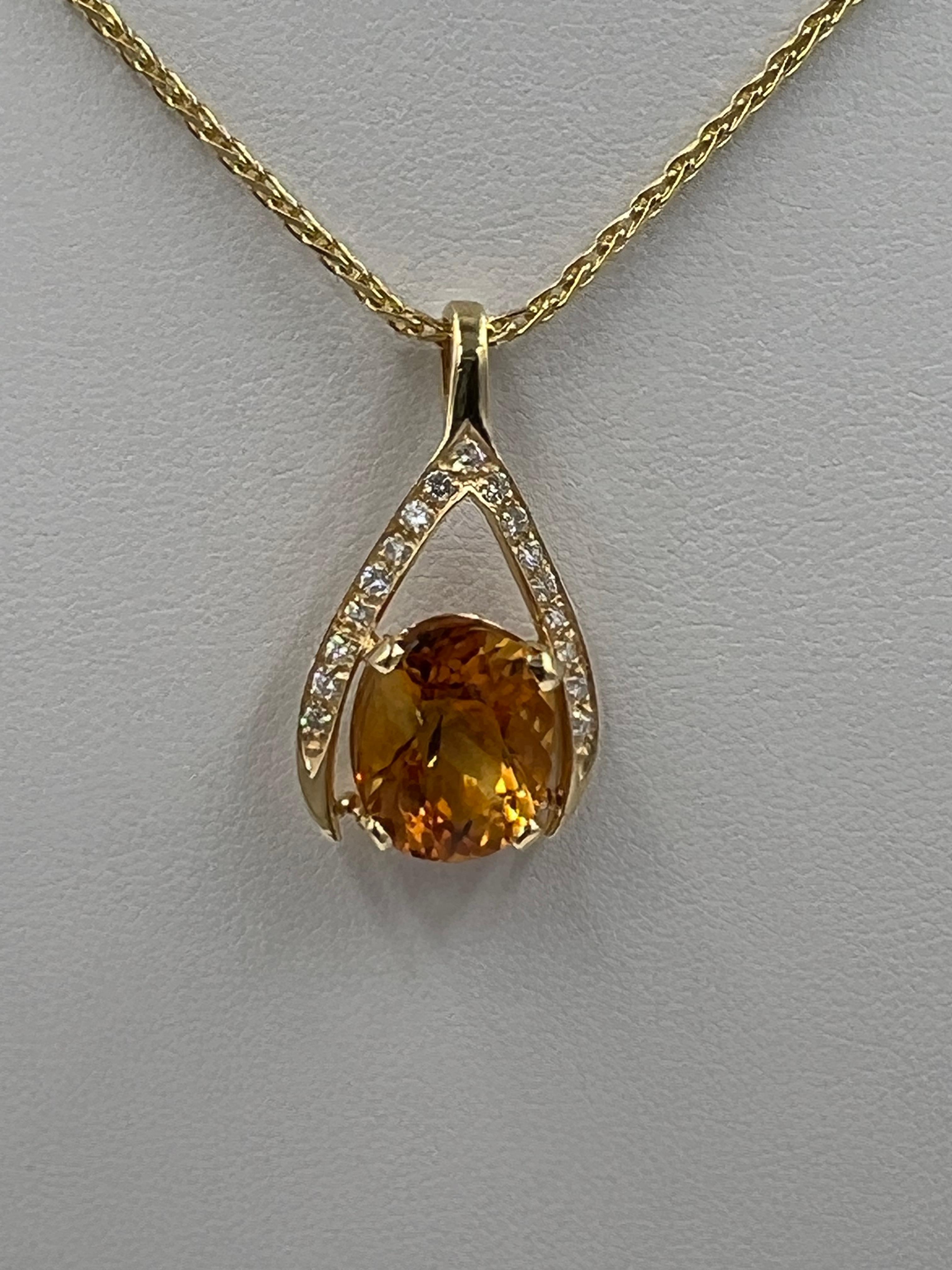 Citrine Diamond Yellow Gold Wishbone Pendant Necklace 2