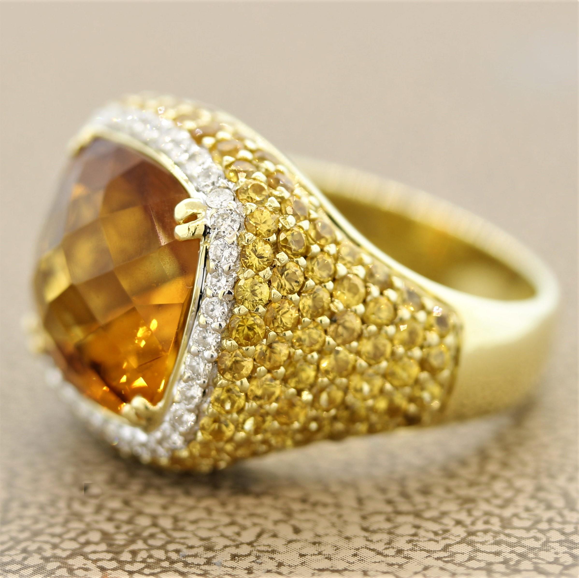 Mixed Cut Citrine Diamond Yellow-Sapphire Gold Ring For Sale