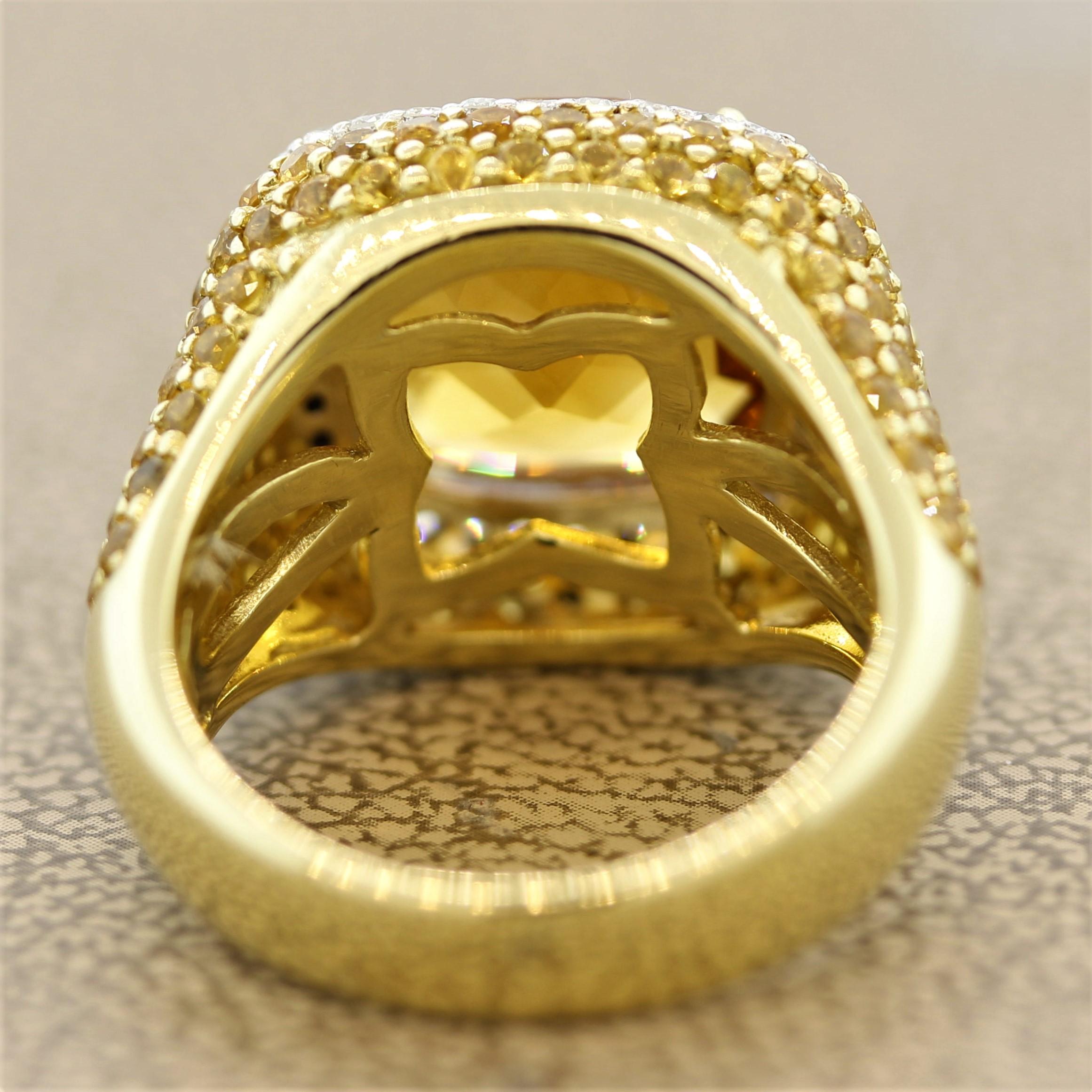 Citrine Diamond Yellow-Sapphire Gold Ring In New Condition For Sale In Beverly Hills, CA