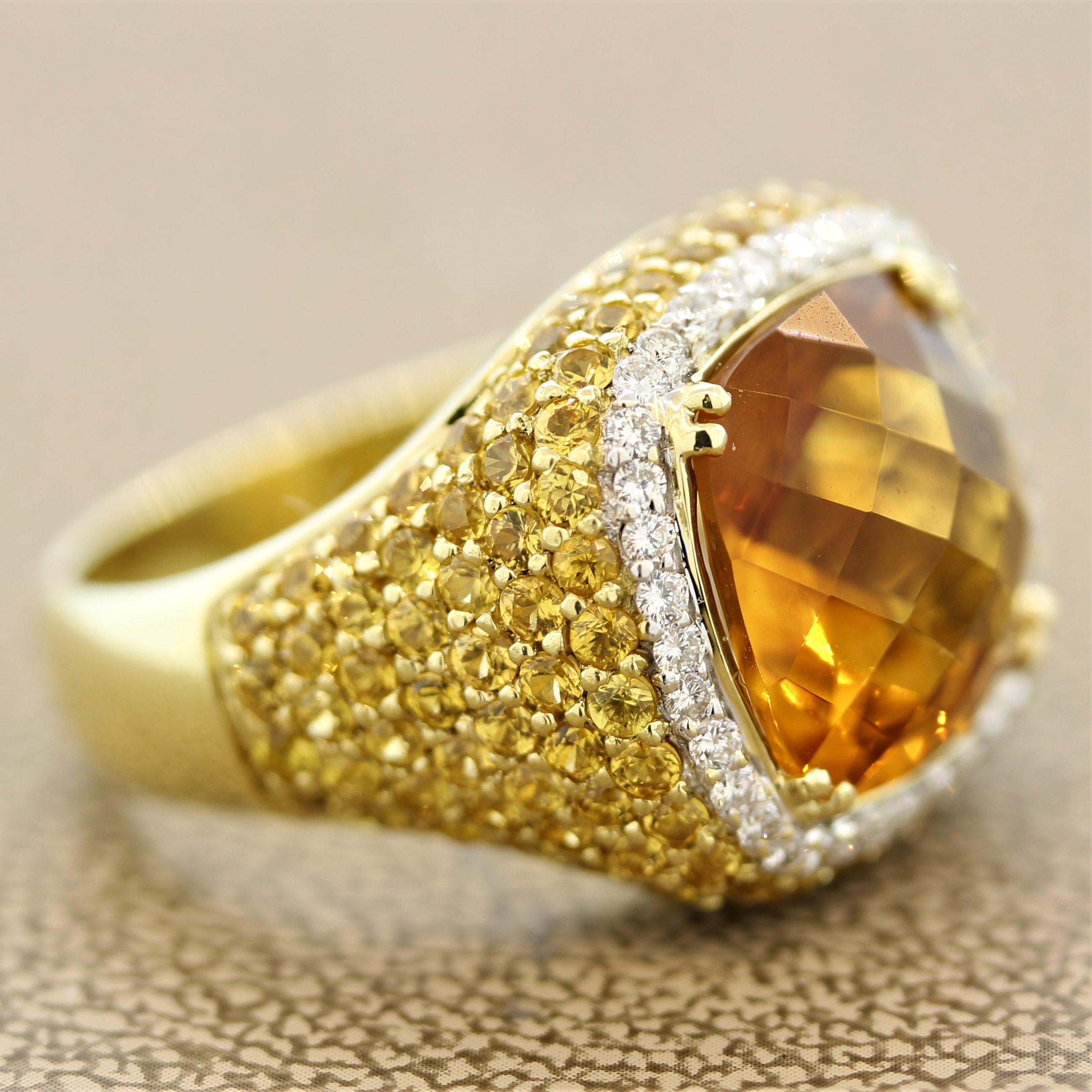 Women's Citrine Diamond Yellow-Sapphire Gold Ring For Sale