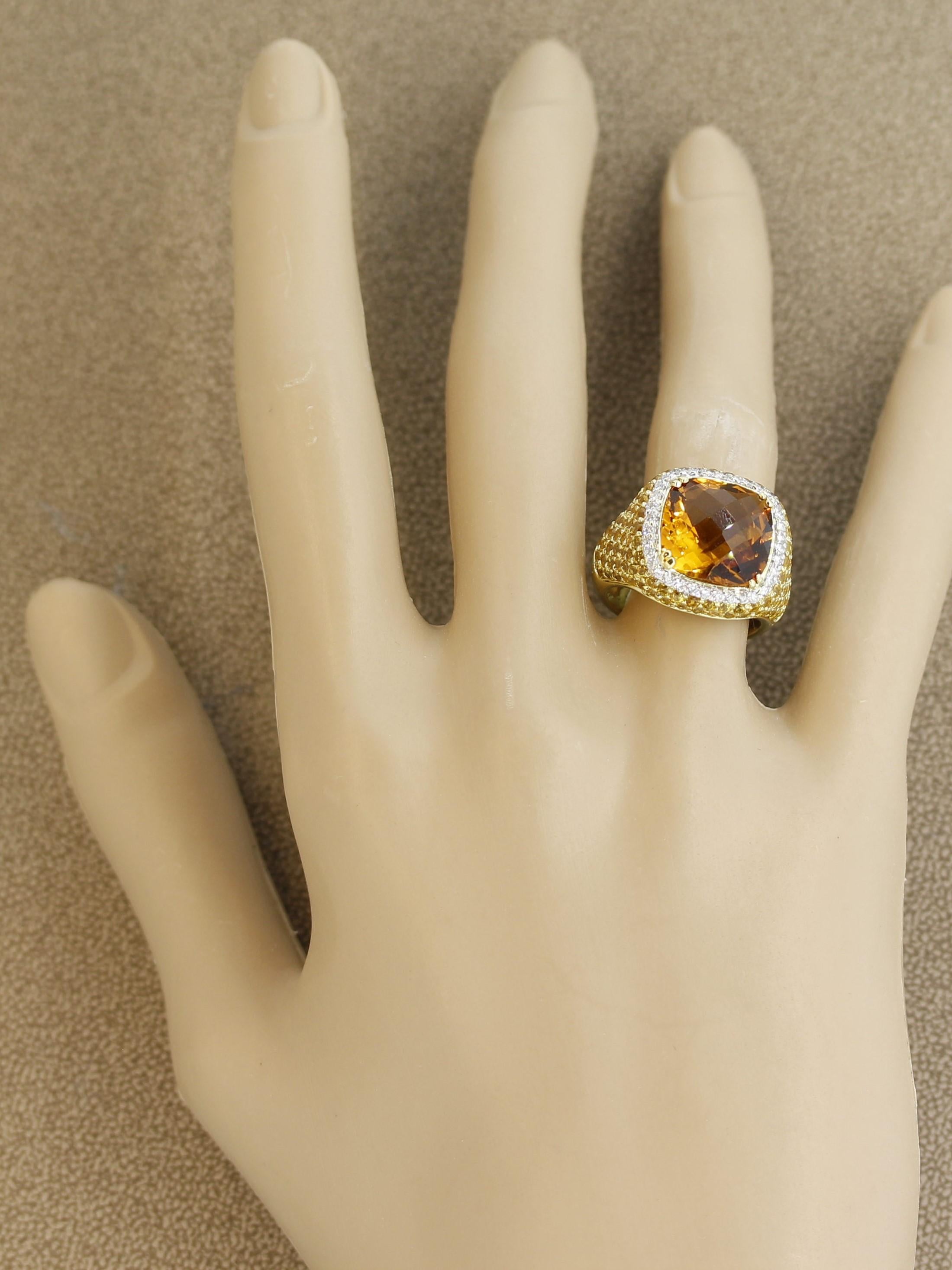 Citrine Diamond Yellow-Sapphire Gold Ring For Sale 1