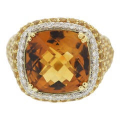 Bague saphir jaune-jaune en or avec citrine et diamant