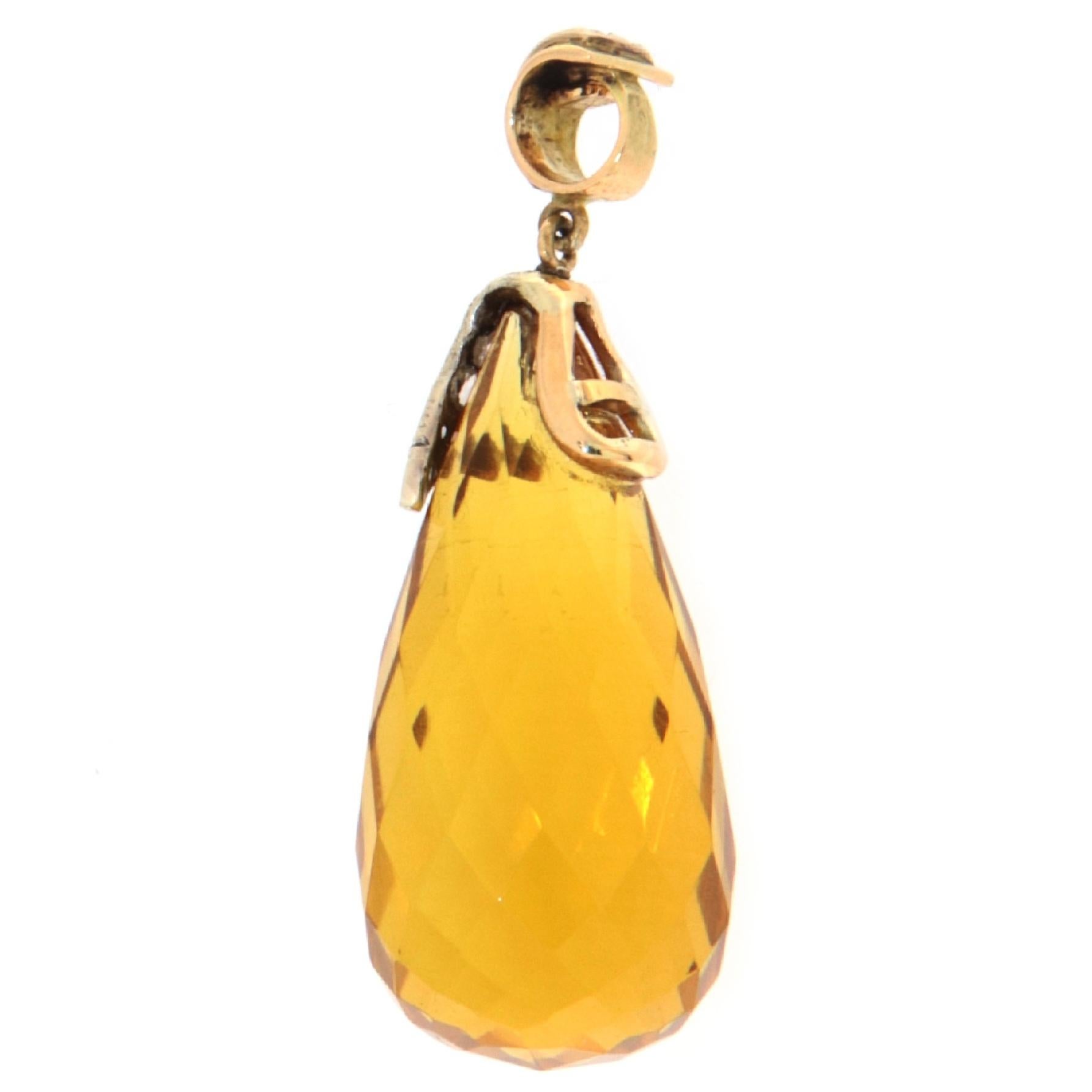 Uncut Citrine Diamonds 14 Karat Yellow Gold Pendant Necklace For Sale