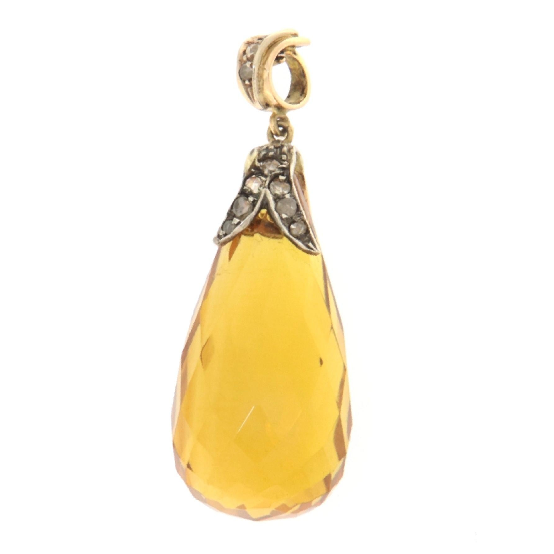 Women's Citrine Diamonds 14 Karat Yellow Gold Pendant Necklace For Sale