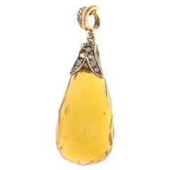 Collier pendentif en or jaune 14 carats avec citrine et diamants