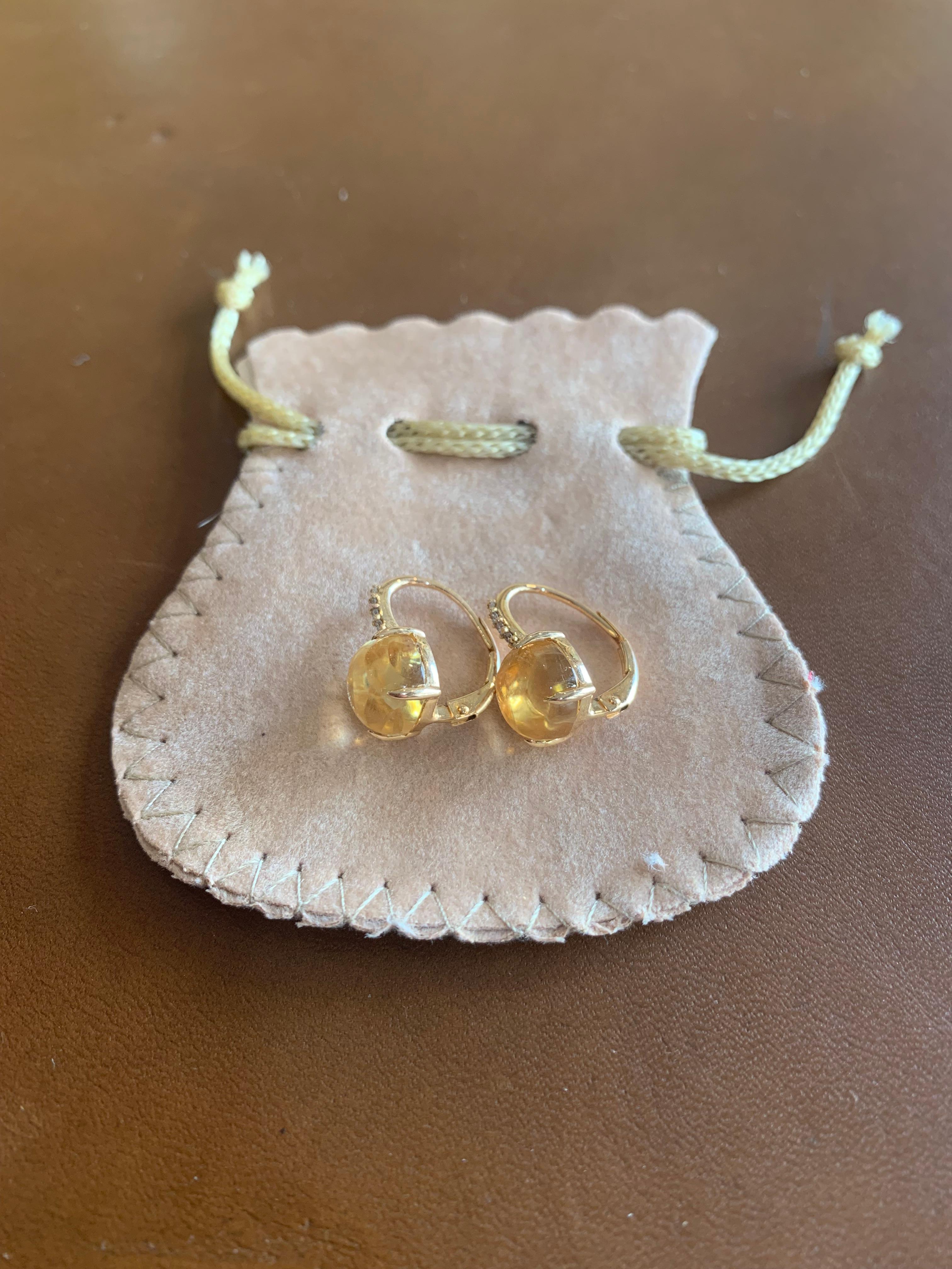 Contemporary Citrine Diamonds 18K Yellow Gold Earrings