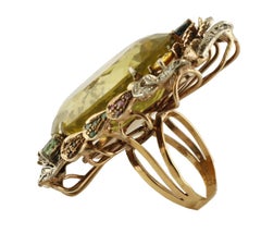 Citrine Diamonds Rubies Sapphires Emeralds Rose Gold and Silver Cocktail Ring