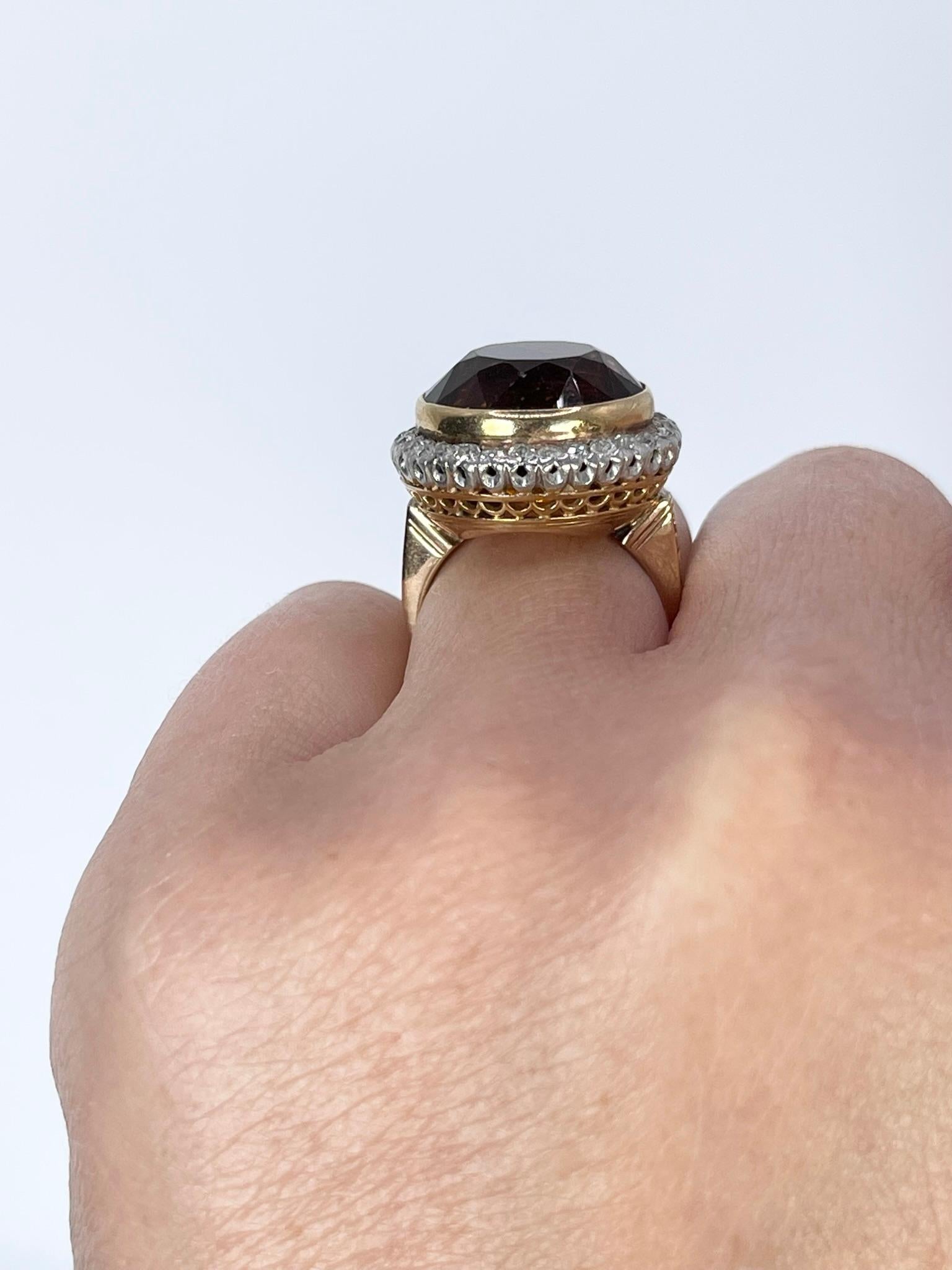 Citrin Diamonid Ring in 14KT Gelbgold Cocktail Abend Ring Damen im Angebot