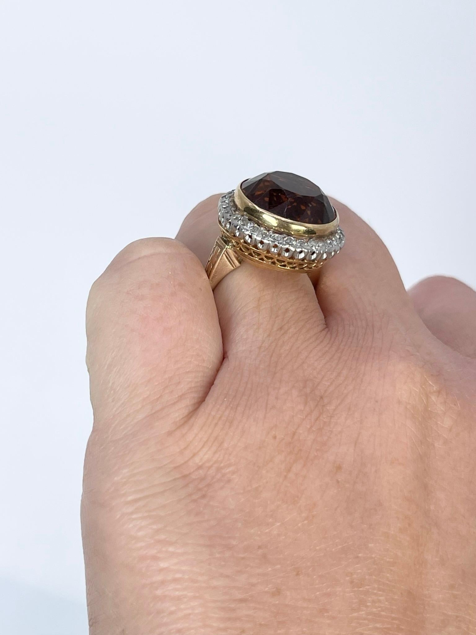 Citrin Diamonid Ring in 14KT Gelbgold Cocktail Abend Ring im Angebot 1